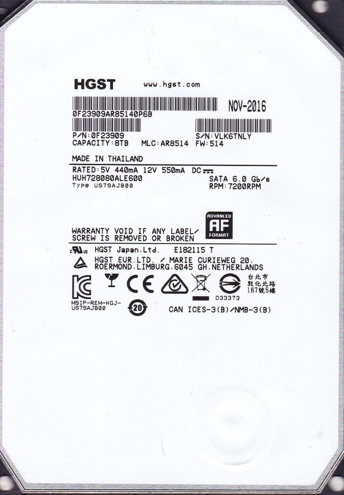 Amazon | HGST HUH728080ALE600-8TB 3.5