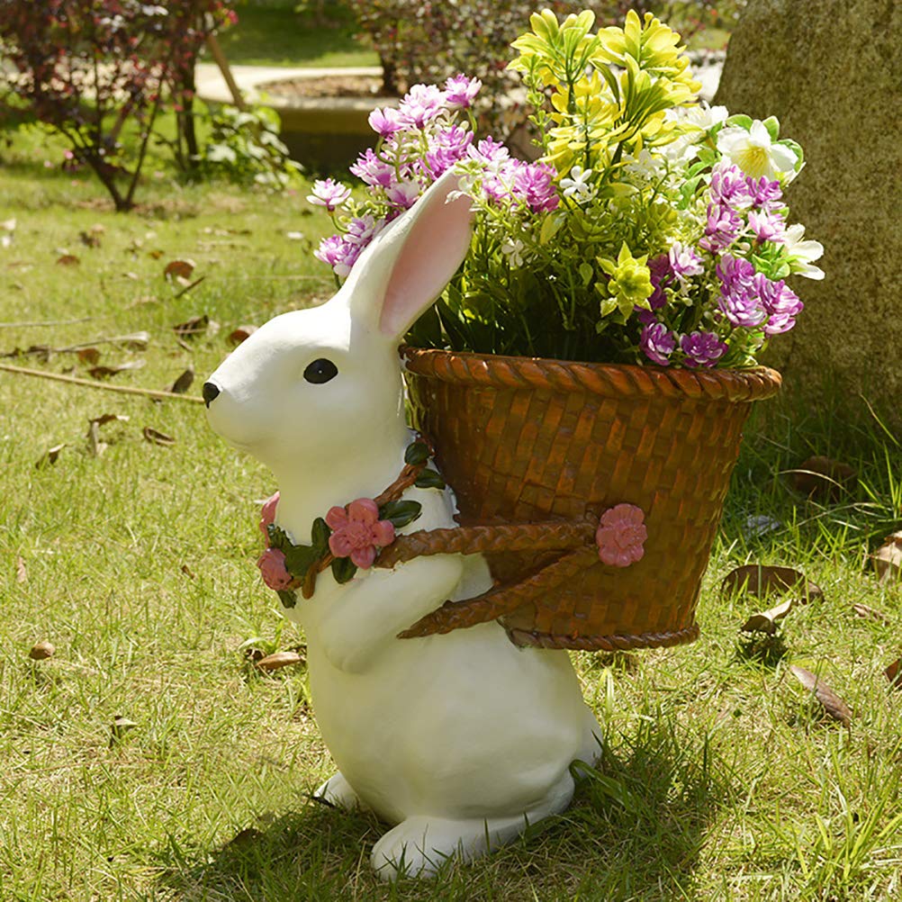 Ornamenti da Giardino Vaso da Fiori Decorativo per Coniglio per Decorazioni da Giardino per Esterni Materiale Resina 30 * 29 Cm (Bianco)