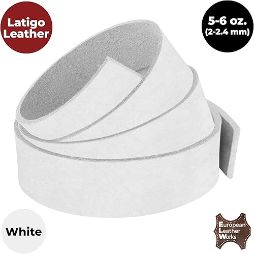 Miniatura 4 de ELW 5-6 oz (0.079-0.094 in) Latigo - Correas de cuero para cinturón, tamaño 0.5 x 60 pulgadas (0.5 x 59.8 in)  Blanco  Cuero de vaca de grano