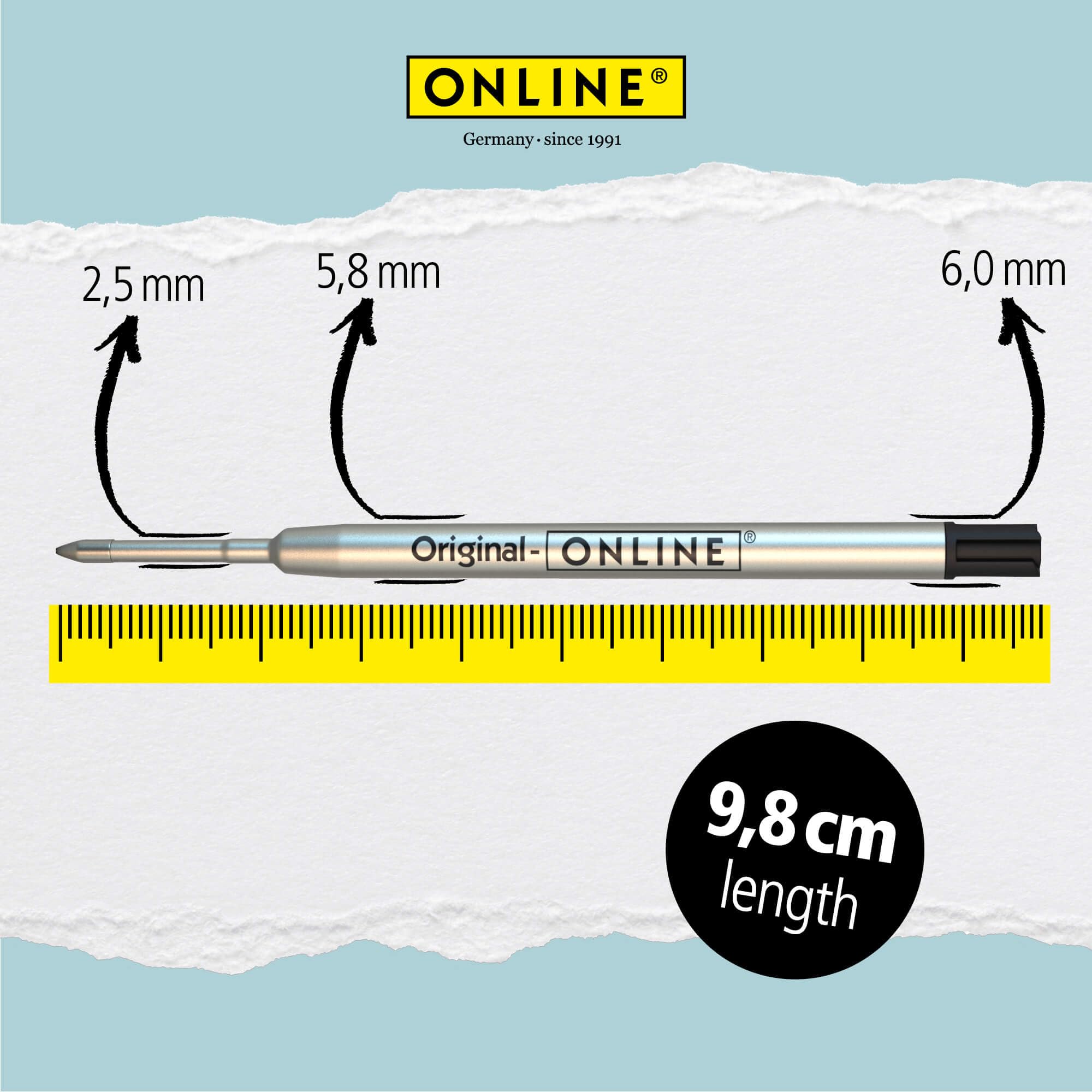 Online 6X Ballpoint Pen Refills Black, Medium Point, International Standard Biro Refills G2 Format, Waterproof, Universal Refills for Ballpoint Pens, for School, Uni, Office