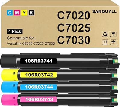 C7030 Toner Cartridge Compatible for Xerox Versalink C7030 Toner Cartridge C7020 C7025 Replacement for 106R03741 106R03742 106R03743 106R03744 Black Cyan Magenta Yellow 4 Pack