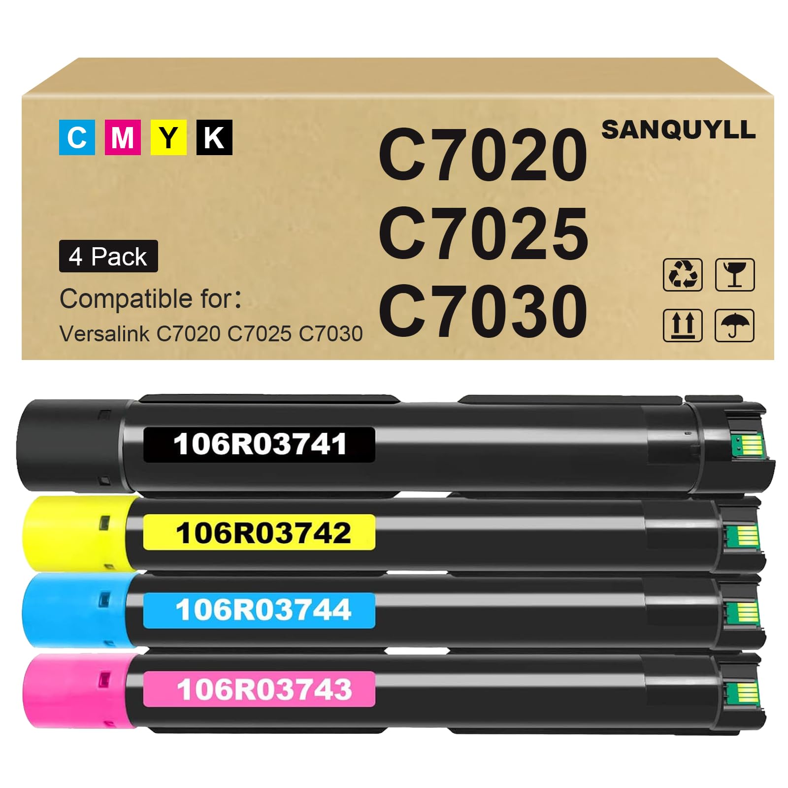 SANQUYLL C7030 Toner Cartridge Compatible for Xerox Versalink C7030 Toner Cartridge C7020 C7025 Replacement for 106R03741 106R03742 106R03743