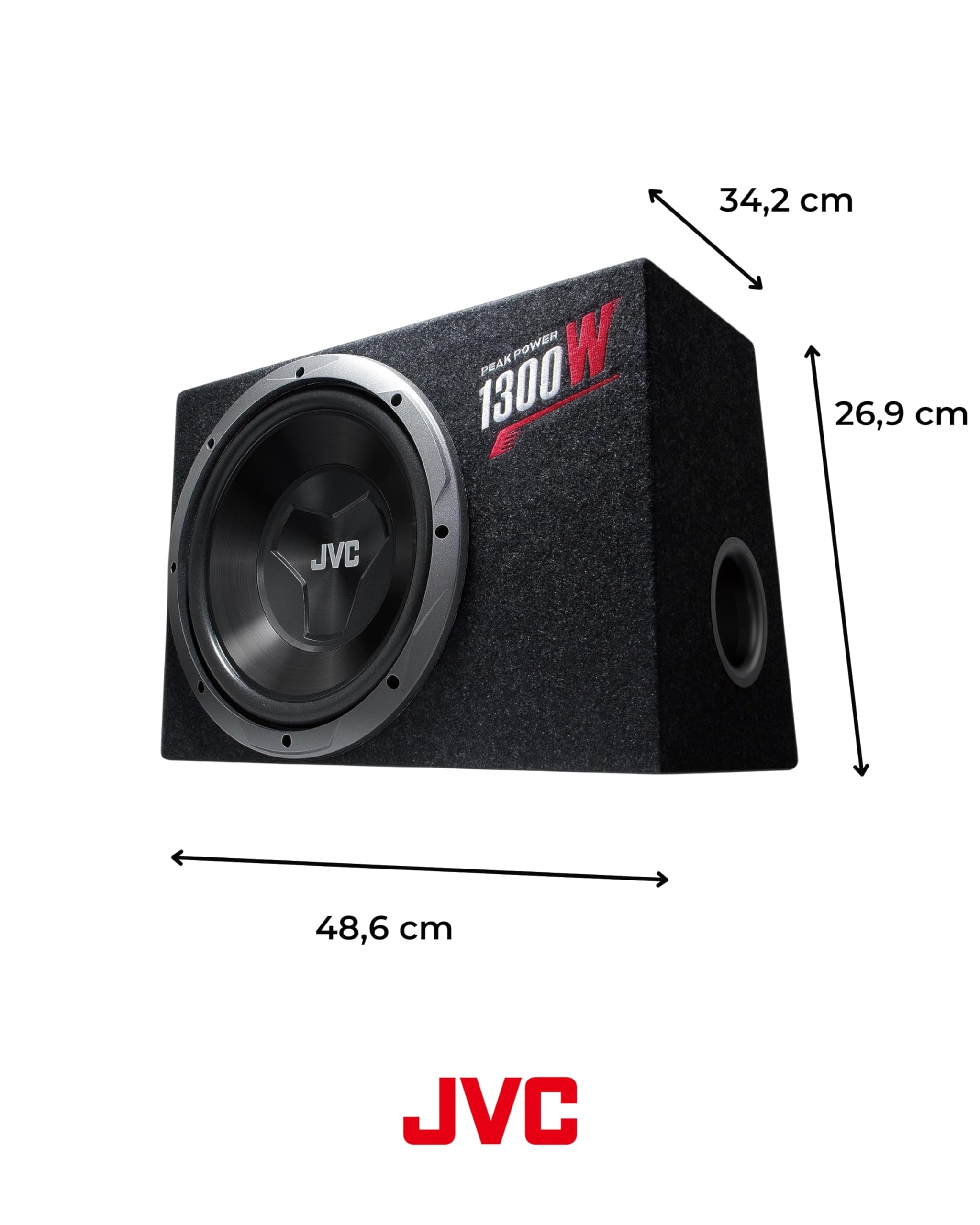 JVC CS-BW120 Equipo de Subwoofer de 300 mm | Caja de Tamaño Compacto y Fácil Instalación. Potencia Pico de 1300 W y Potencia Nominal de 150 W.