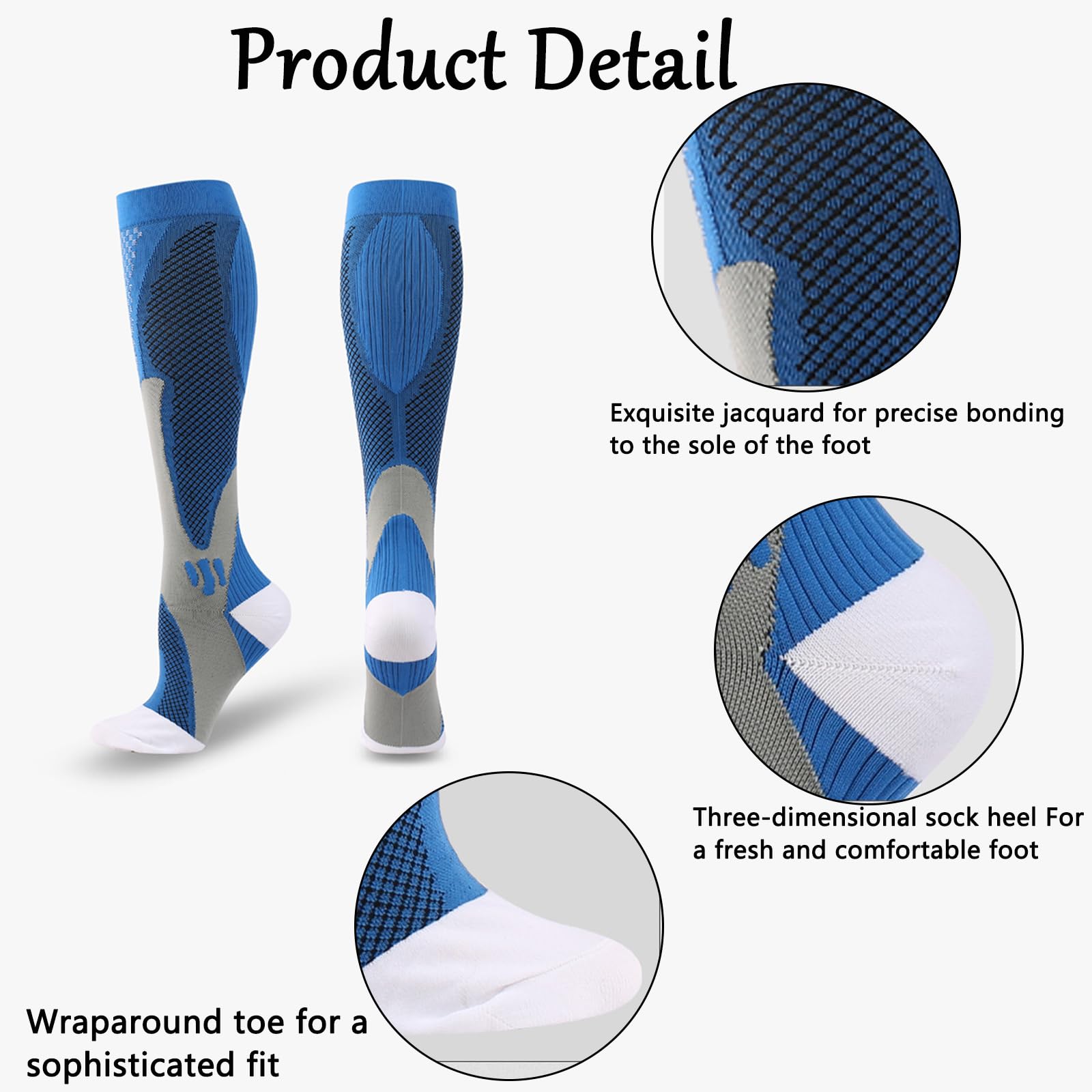 3 Pares de Calcetines de Compresión Mujer Hombre, Calcetines Largos de Compresión Graduada Calcetines Deportivos de Compresión Aptos para Deportes,Fútbol,Running Aptos para Pantorrillas Anchas