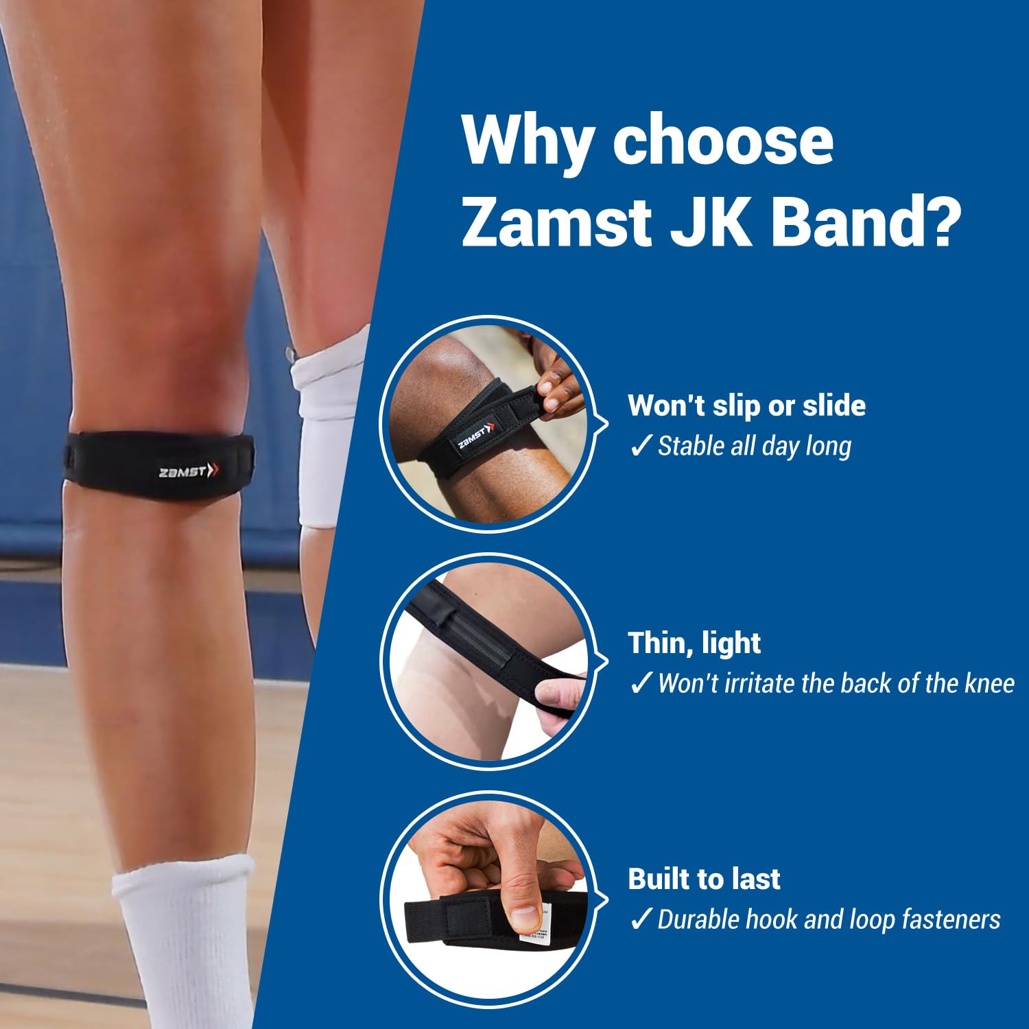 Zamst JK-BAND | Knee Strap Brace pad & Patella Support Stabilizer for Knee Pain Relief, Gym,Sports | Large | 4