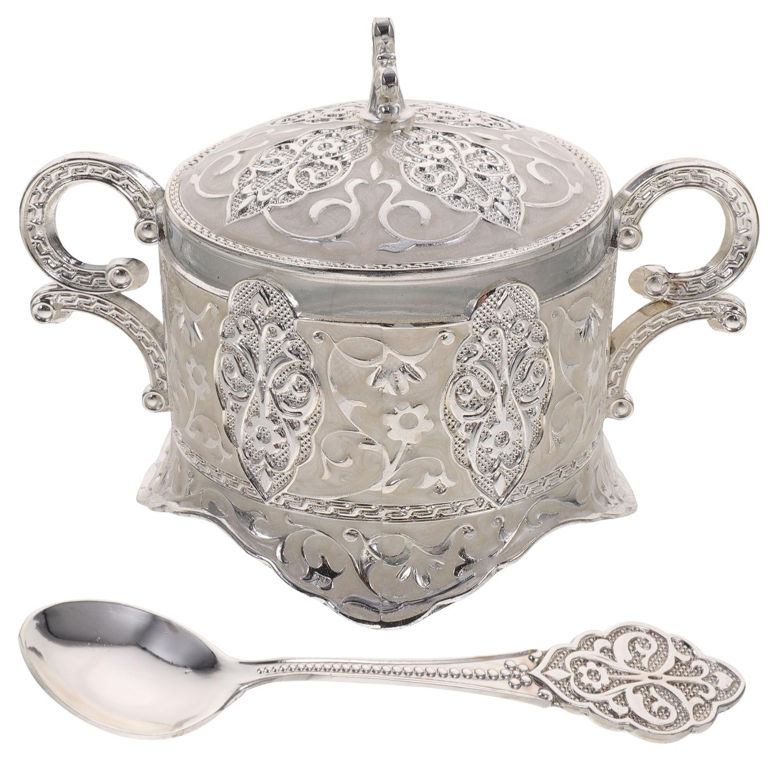 Azucarero de cocina decorativo con tapa y cuchara para un servicio limpio