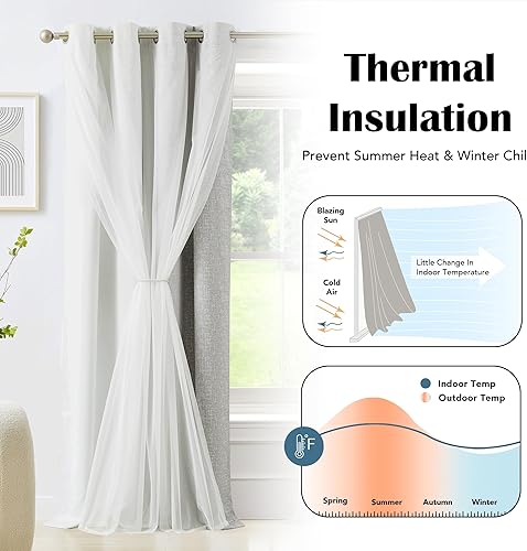 Miniatura 4 de Cortinas 100% opacas con superposición transparente, mezcla y combina con cortinas de doble capa de 84 pulgadas de largo, 2 paneles para dormitorio,