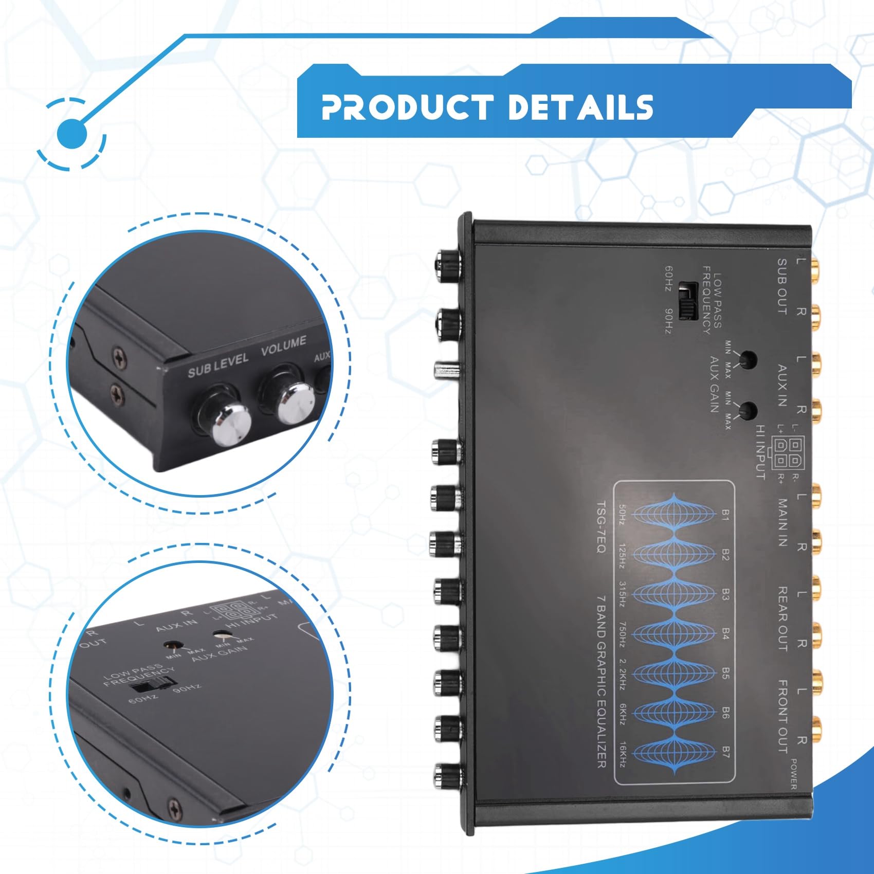 7-Band Auto Equalizer Audio EQ Tuning Crossover Verstärker Parametrischer Auto Vorverstärker Audio Equalizer +-12dB