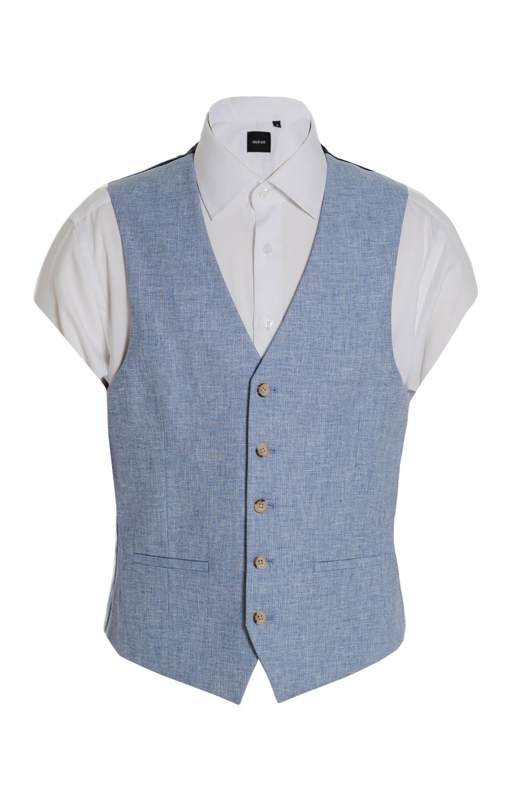 Dobell Mens Light Blue Waistcoat Lightweight Linen Cotton Blend Regular Fit-2XL (50-52in)