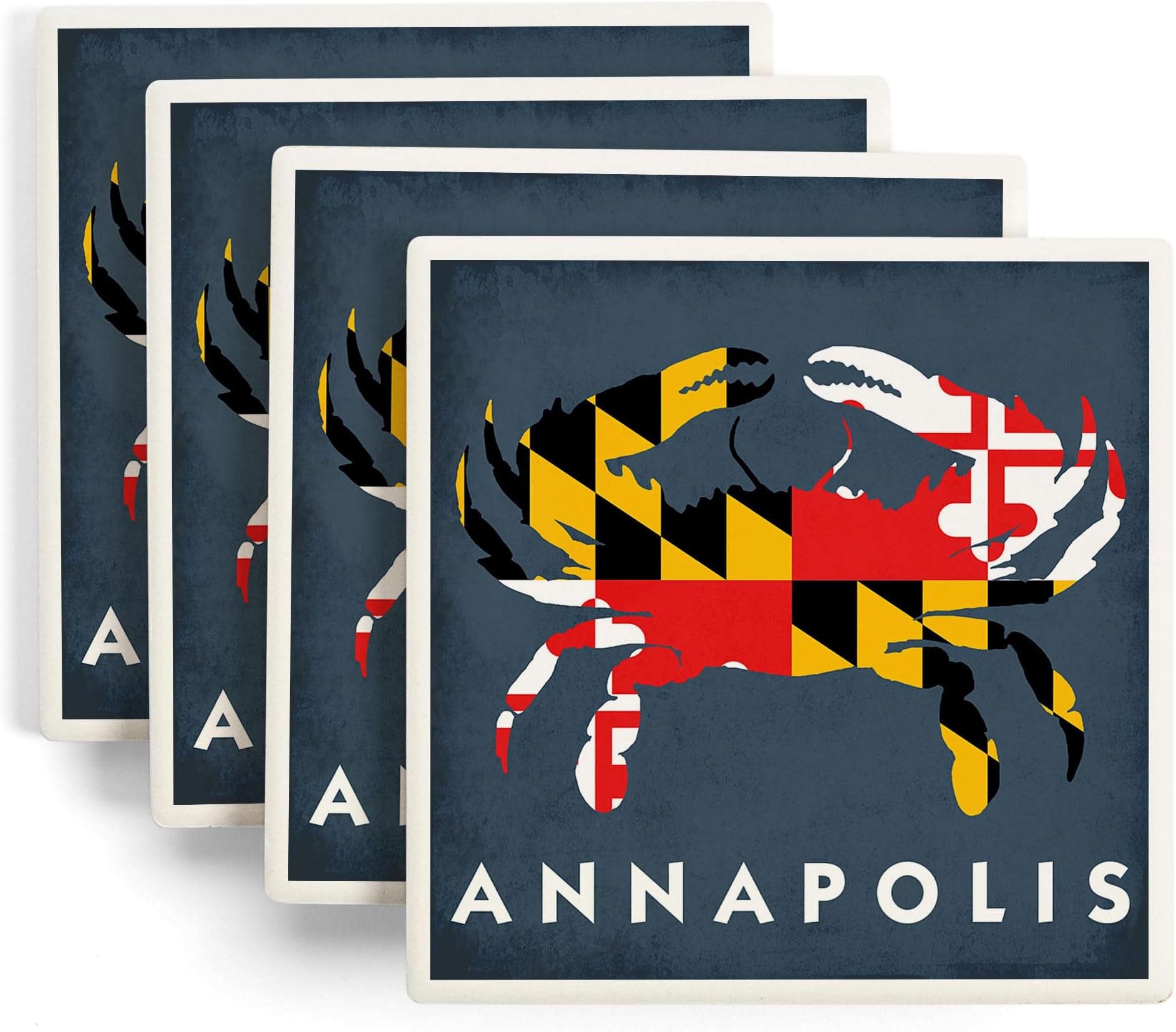 Lantern Press Annapolis, Maryland, Maryland Flag Crab (Absorbent Ceramic Coasters Set of 4 Matching Images, Cork Back, Kitchen Table Decor)