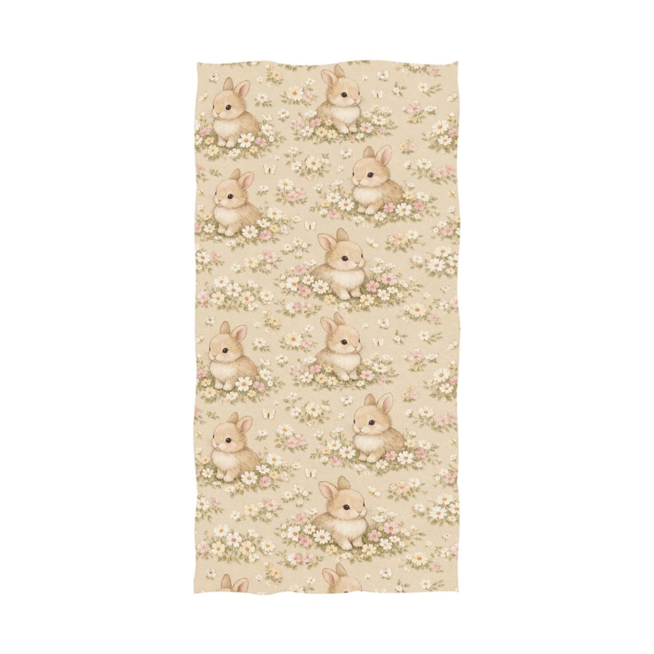 Kutsu Easter Bunny Floral Bath Towel, Highly Absorbent Cotton Soft Bath Hand Towel for Bathroom Kitchen Hotel Spa, 64 x 32 In