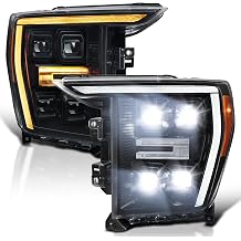 SPEC-D TUNING Black Projector Switchback Sequential Headlights w/LED DRL with Startup Animation Compatible with 2021-2023 Ford F-150 w/Factory LED Lights, Left + Right Headlamp Assembly