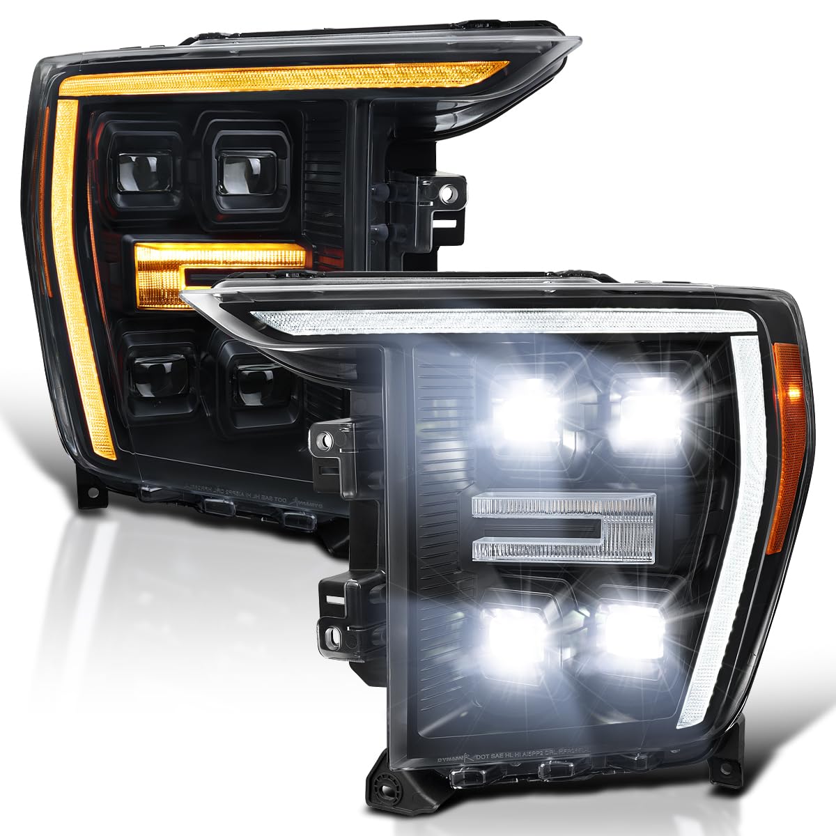 SPEC-D TUNING Black Projector Switchback Sequential Headlights w/LED DRL with Startup Animation Compatible with 2021-2023 Ford F-150 w/Factory Halogen