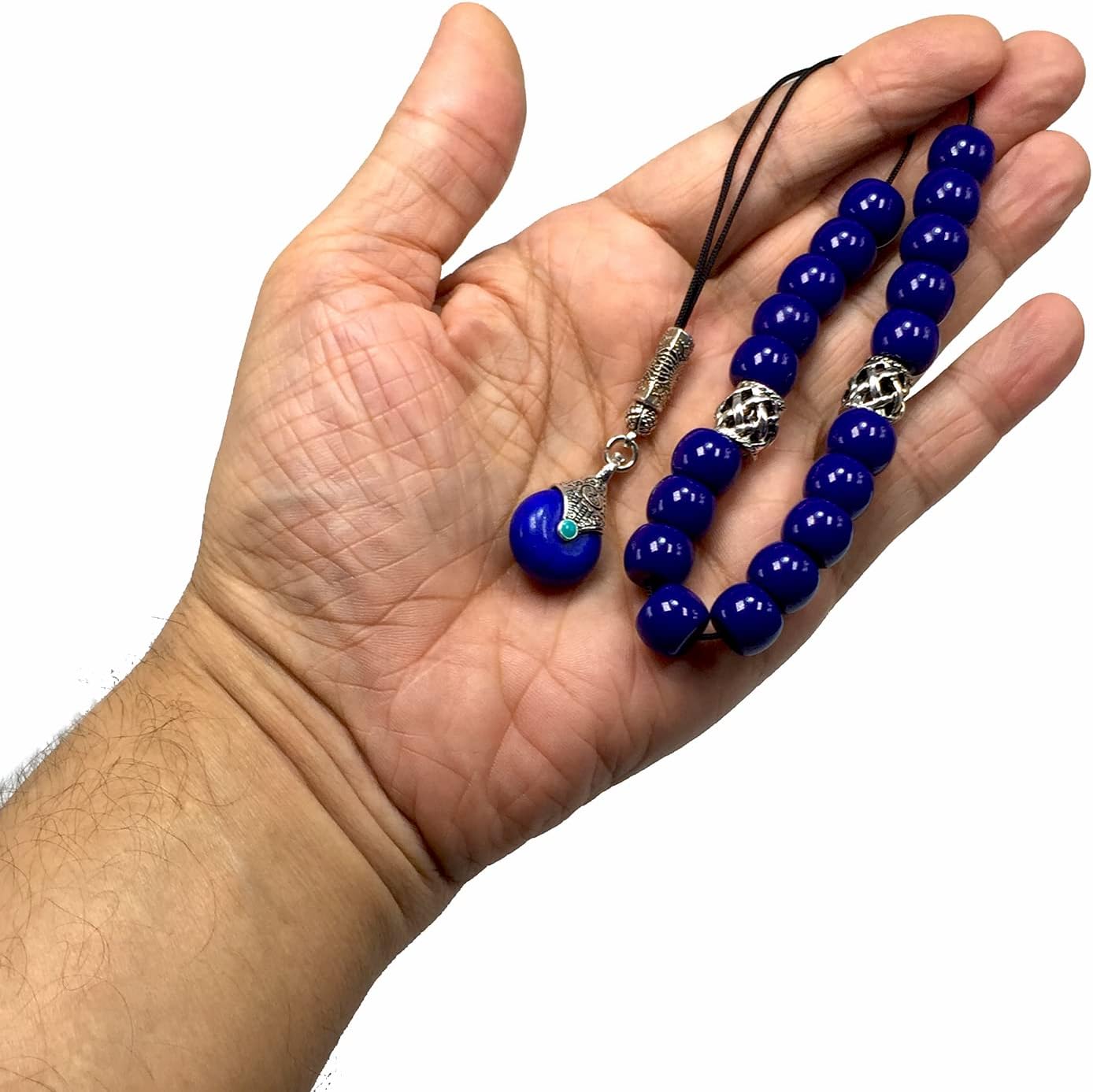 Design - Greek KOMBOLOI Series, Worry Beads, Begleri Pony, Anxiety Reliever, Rosary Relaxation Stress Relief (Navy Blue Resin Drum -13X9 mm- 19 Big piece)