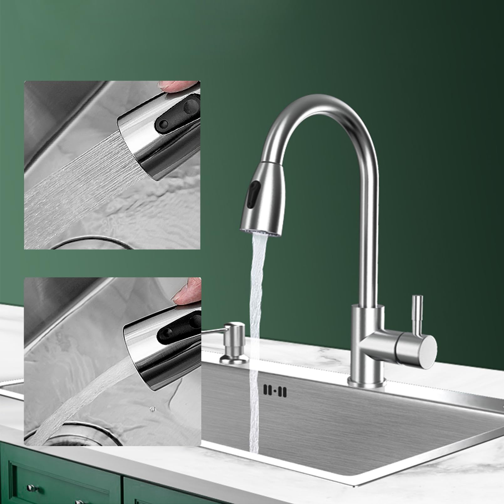 Lavello da Cucina,lavello Cucina Incasso in Acciaio Inox Quadrato a Vasca Singola Profonda,Essenziale con Rubinetto Estraibile,sottotop o appoggio per ripostigli,cucine,Bar (65x45c