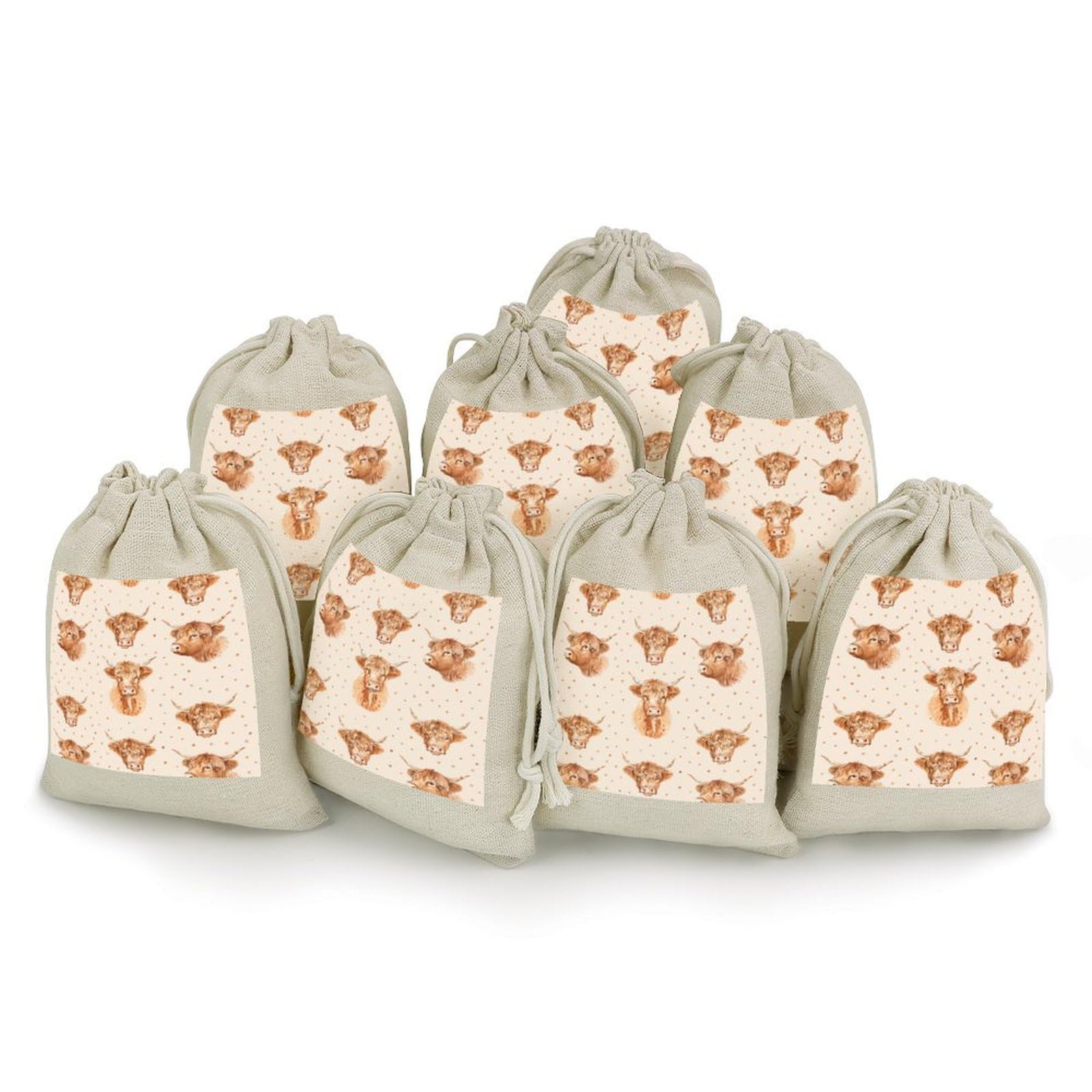 Scottish Highland Cow 8 Pack Small Gift Bags Cotton And Linen Drawstring Pockets Sachet Bag for Party Home Supplies