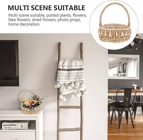 Miniatura 4 de DOITOOL Cesta de mano de novia en cesta de flores tejida Boho Photo Prop para decoración de ceremonia de boda