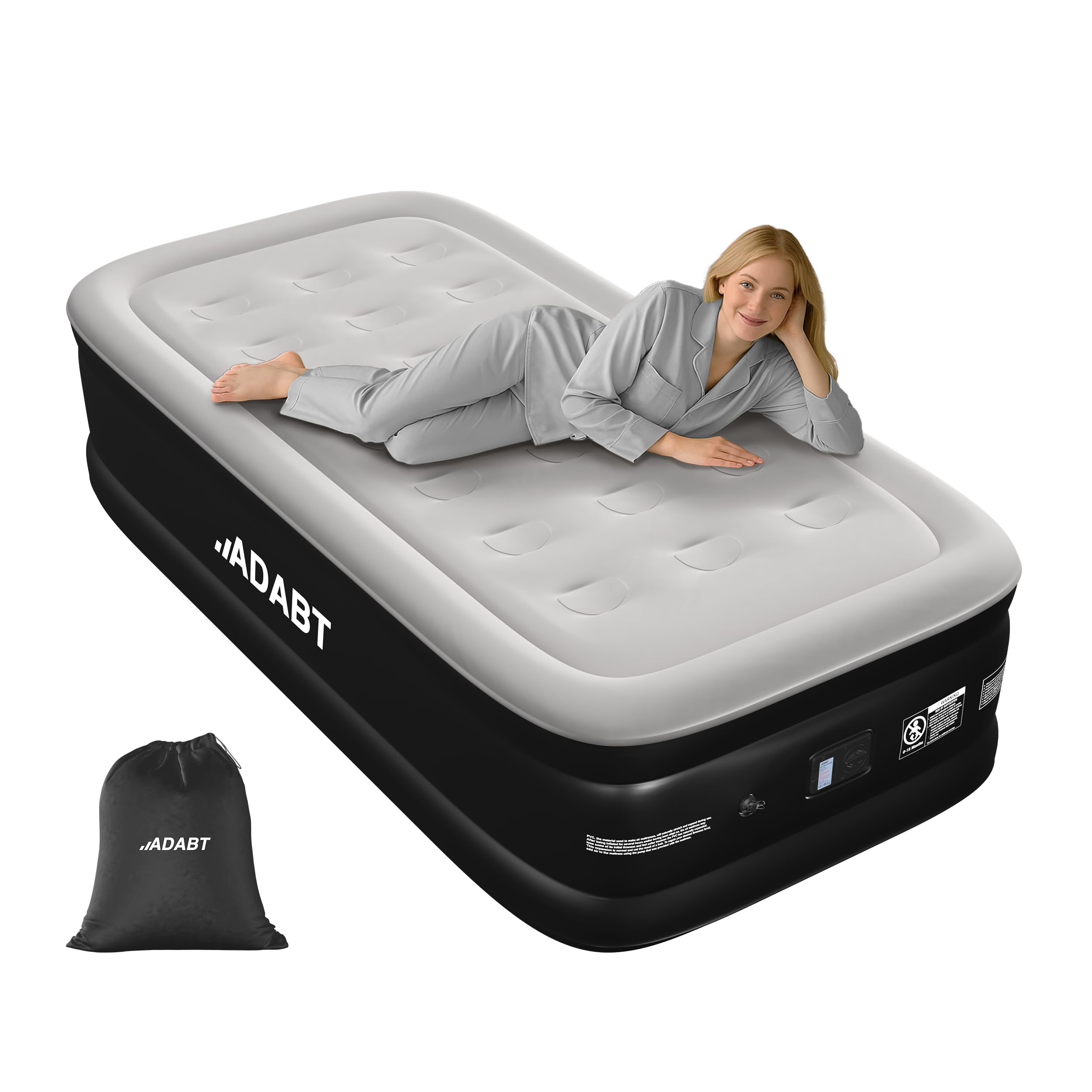 ADABT Premium Single Inflatable Air Mattress, Air Bed with Built-in Electric Pump, Self-Inflation Blow up bed | Flocked Surface & Puncture Resistant Air Bed for Guest, Camping & Home Use 191x99x46cm