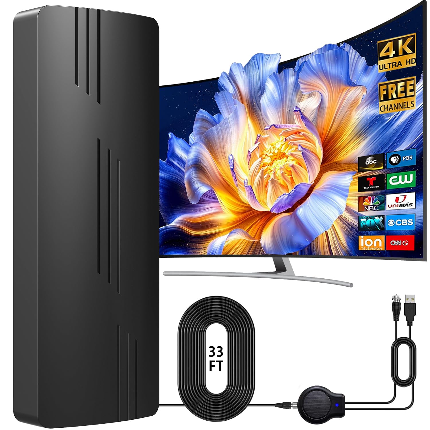 2026 Strongest Digital TV Antenna Indoor Outdoor with Amplifier, 4200+ Miles Range TV Antenna,360°Reception HDTV Antenna for Local Channels for Smart and Old TVs-33ft Coax Cable-Support 8K 4K 1080p Black Extra Large