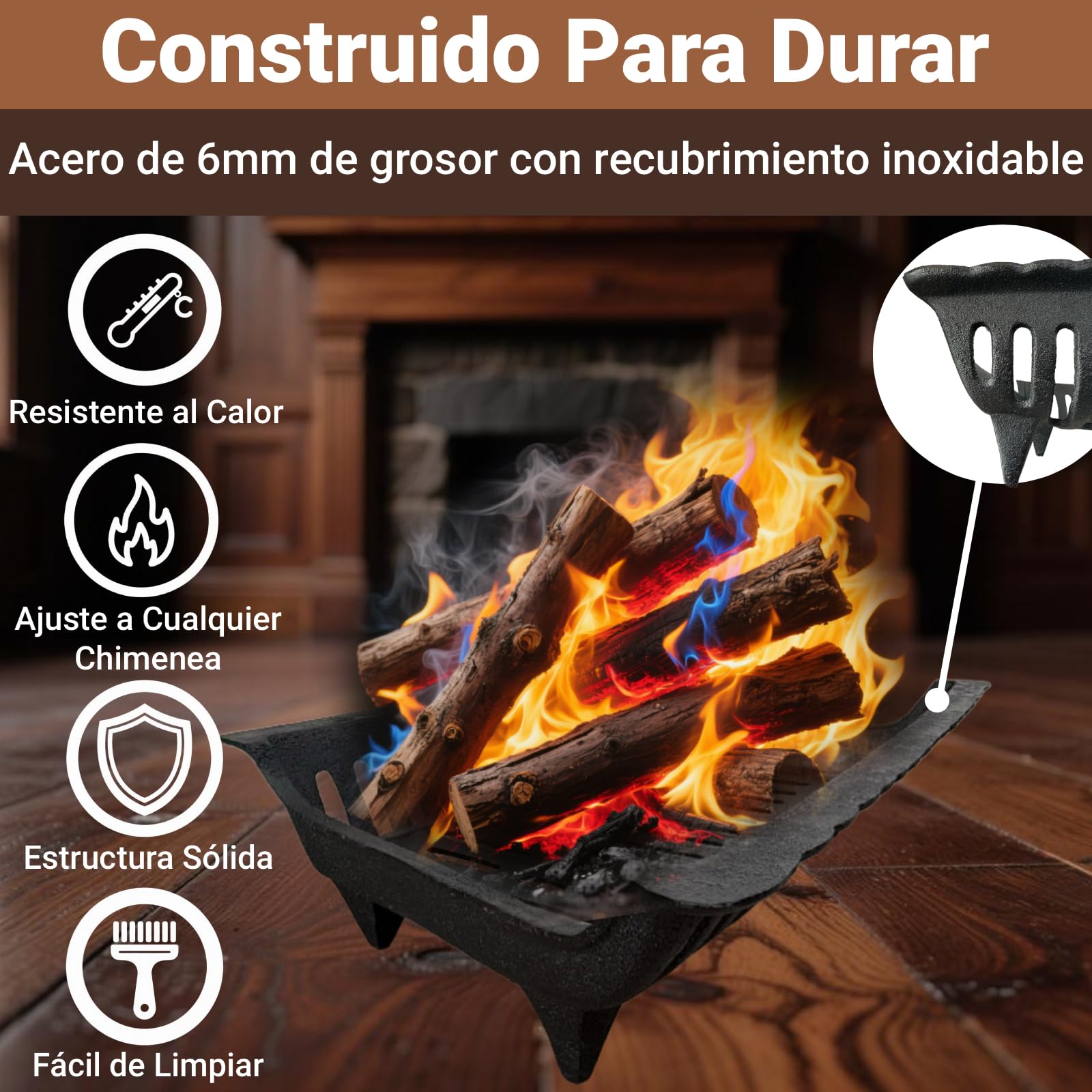 Amagabeli Rejilla de chimenea Leña Soporte de troncos a toda prueba Hierro Interior Rejilla de fuego Al aire libre Estufa de leña Soporte Soporte Negro