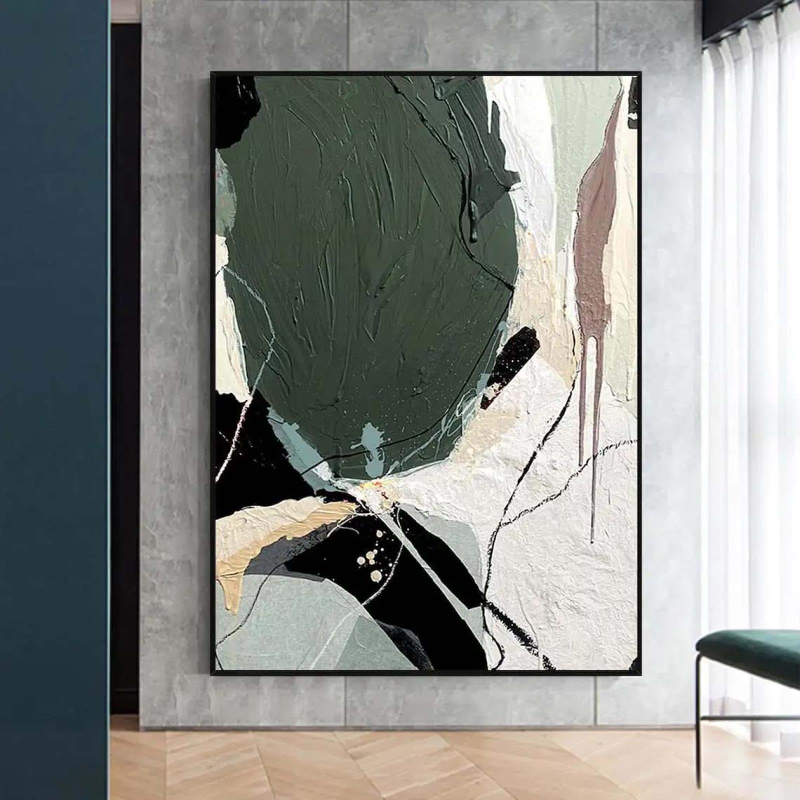 Abstrakte Leinwand Bilder 200x100 cm XXL Groß Kunstdruck Wanddeko Wohnzimmer Schlafzimmer Küche Zimmer Wandbilder Leinwandbild Modern Bild auf Leinwand Kunst Ungerahmt Schwarz Weiß Grün