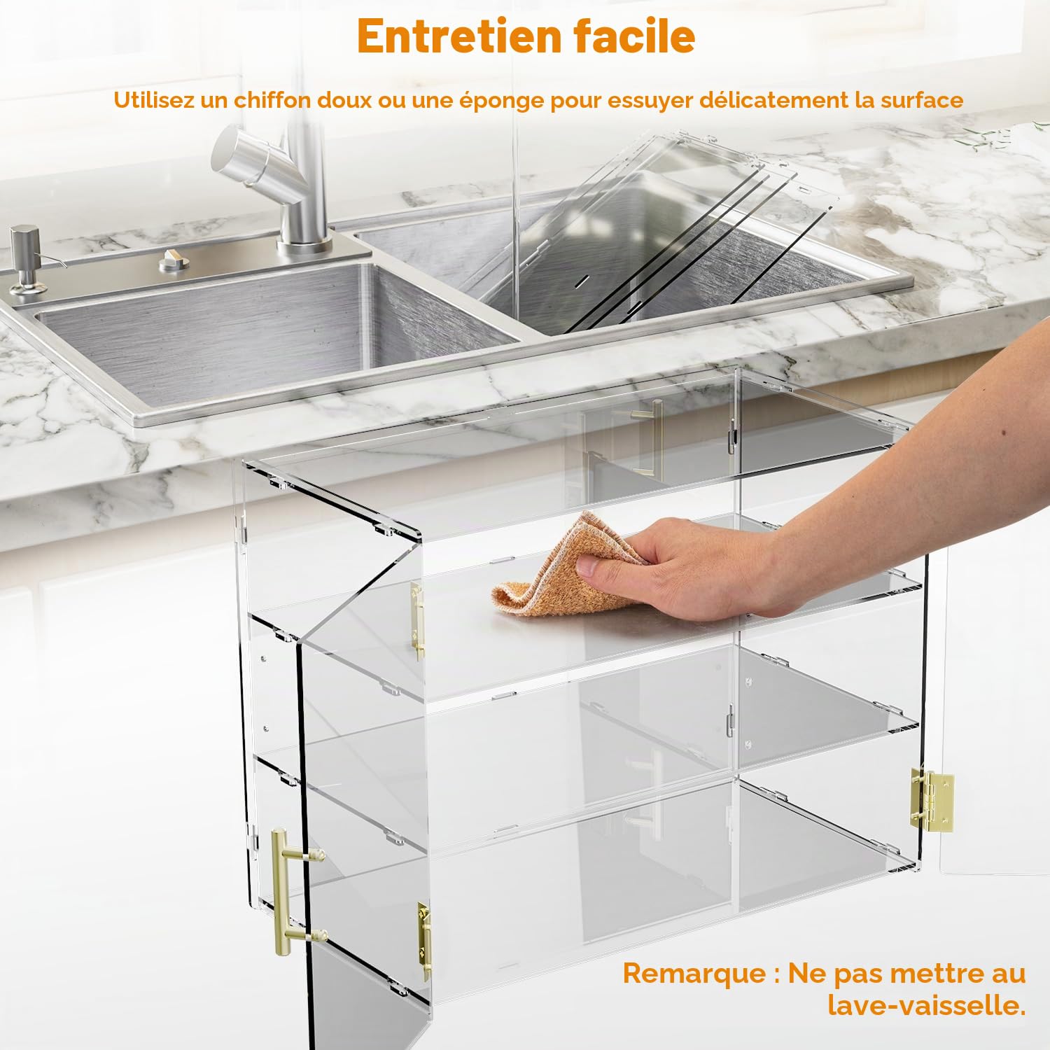 Présentoir de comptoir en acrylique pour boulangerie à 3 niveaux avec porte auto-élastique, 49,5 x 37,8 x 26,2 cm, boîte de présentoir alimentaire en acrylique pour pâtisserie, idéal pour le