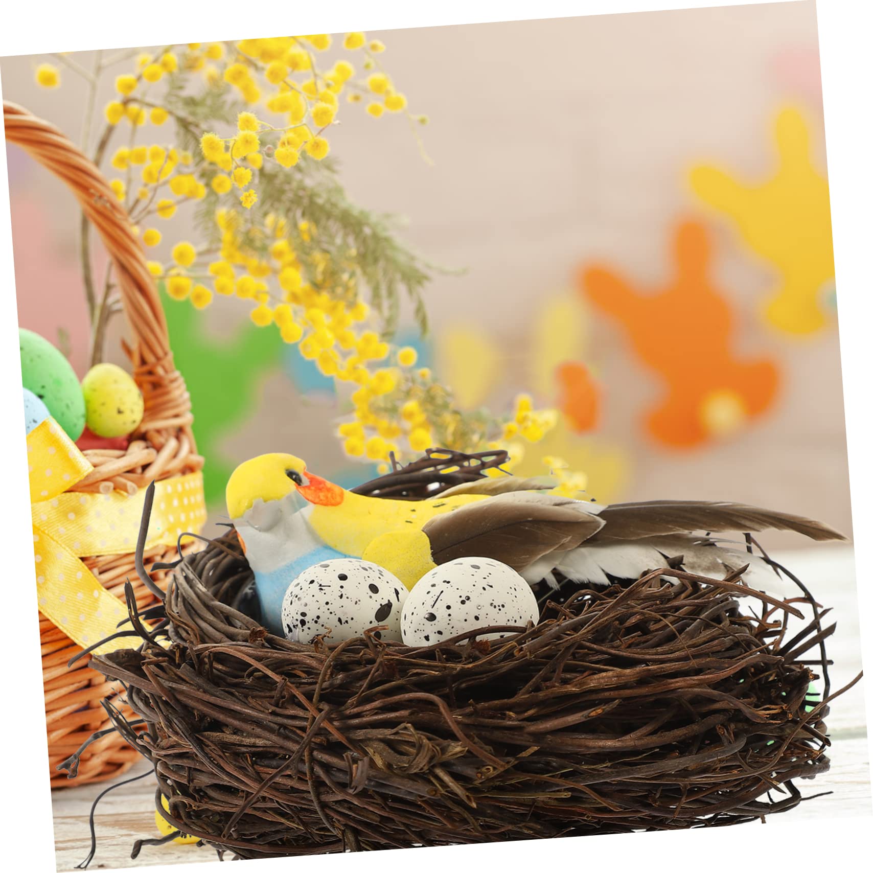 Kisangel 12pièces Décoration De Nid Oiseau Rotin Accessoire De Jardin Artificiel avec Et Oiseaux pour Décorer Balcon Et Jardin