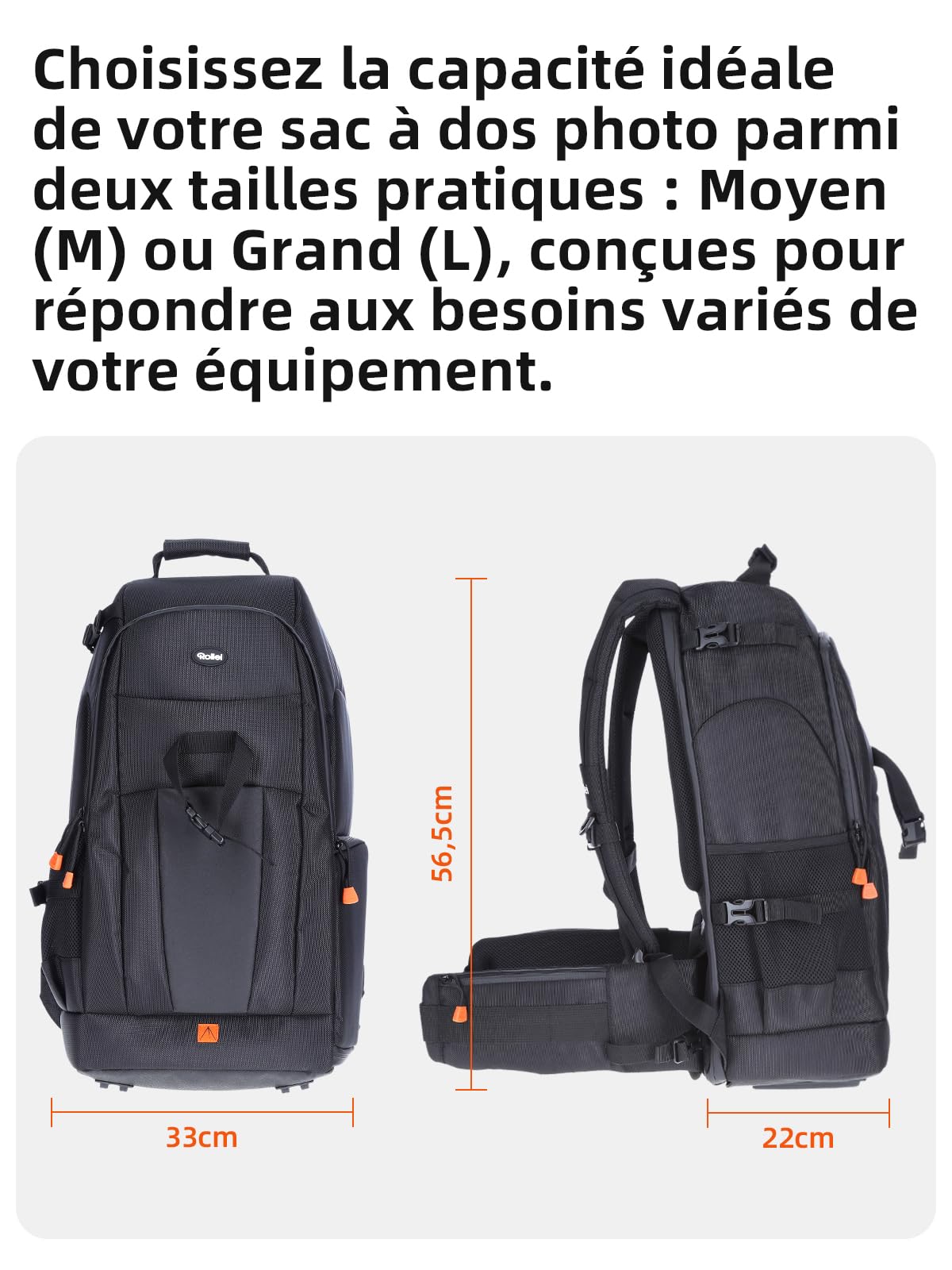 Sac à Dos pour Appareil Photo, Rollei Fotoliner Sac a Dos pour Photographes avec Compartiment pour Ordinateur Portable Sacs de Photographie pour Appareils Photo Reflex Numériques 33 x 56,5 x 22cm Noir