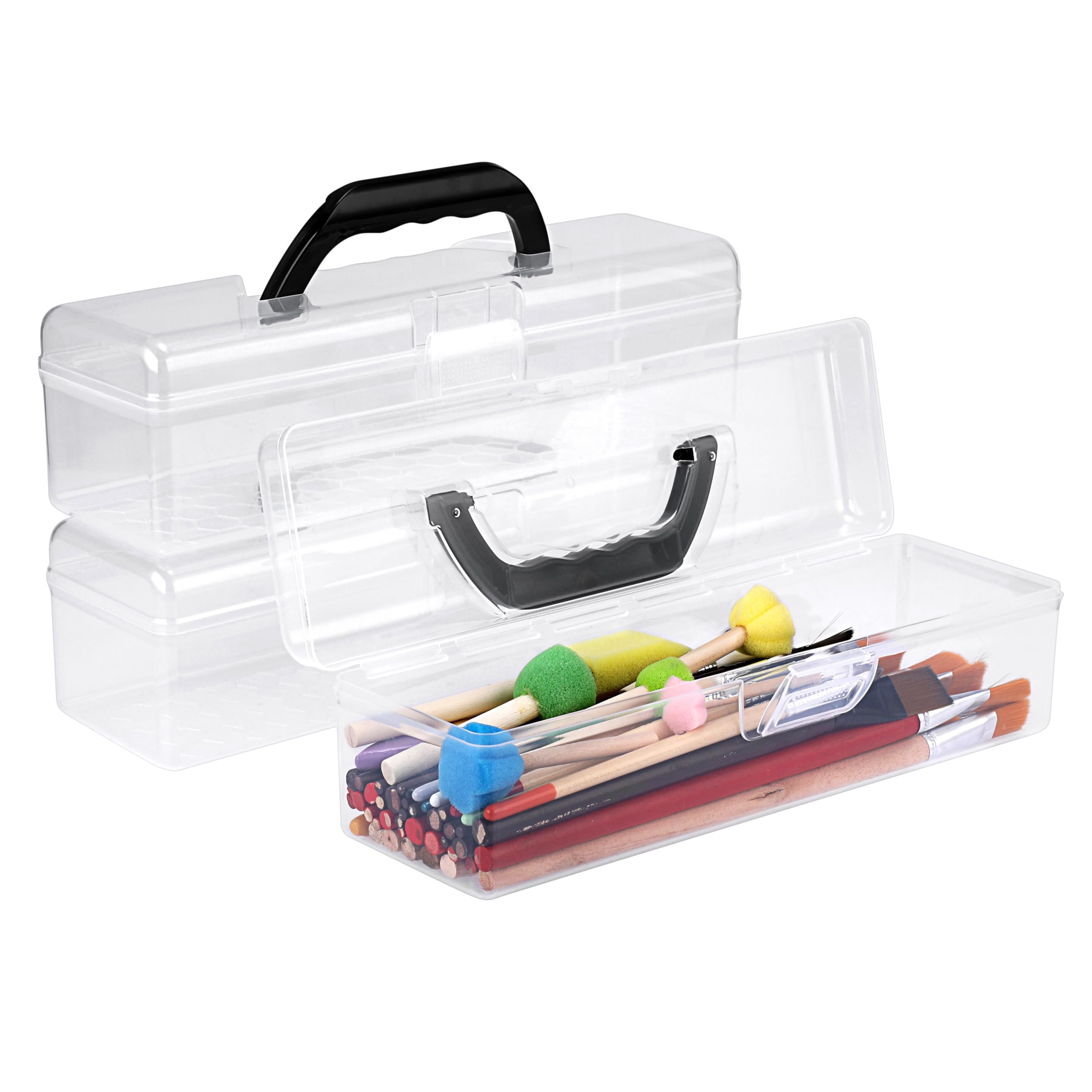 Boîte de rangement transparente BTSKY lot de 3 bacs avec poignée noire 30x9,4x8,4 cm