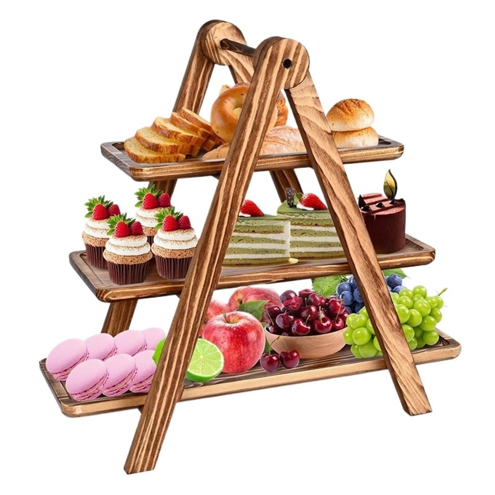 3 Tier Serving Trays Wooden, Cupcake Stand Towers For Dessert Table Display, Three Tiered Tray Detachable Wood For Cakes And Desserts