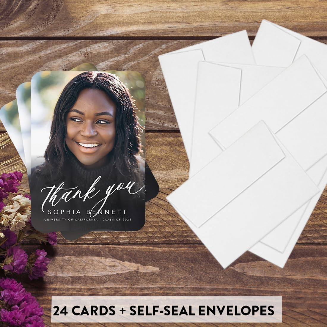 Andaz Press Script Thank You Cards, 24-Pack, 5 x 7-Inch, Premium Quality Cardstock, Blank Back, Customizable