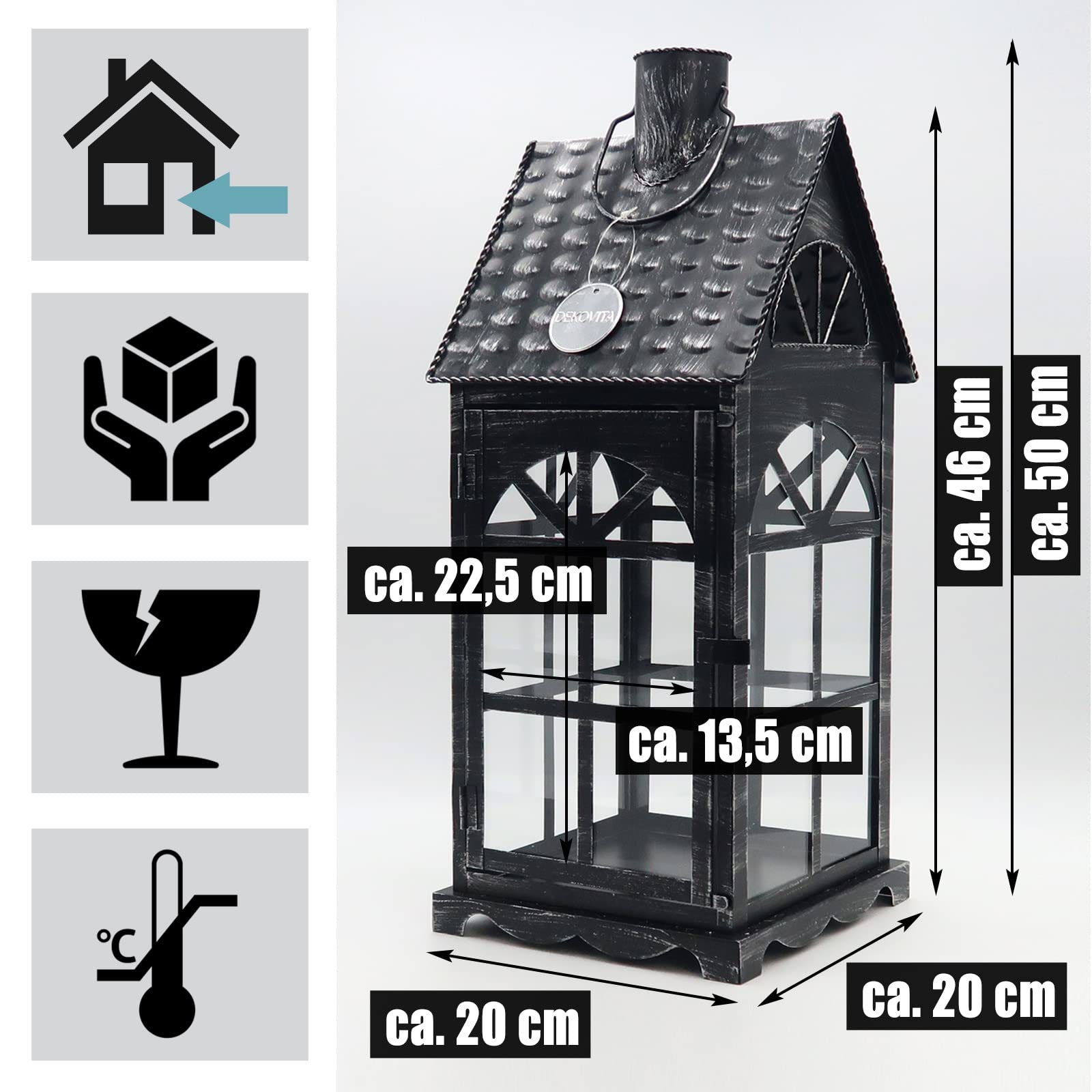 Dekovita 2er-Set Metall-Laterne 35cm/50cm - Gartenlaterne mit Glas-Scheiben - Windlicht Lichthaus Deko-Laterne