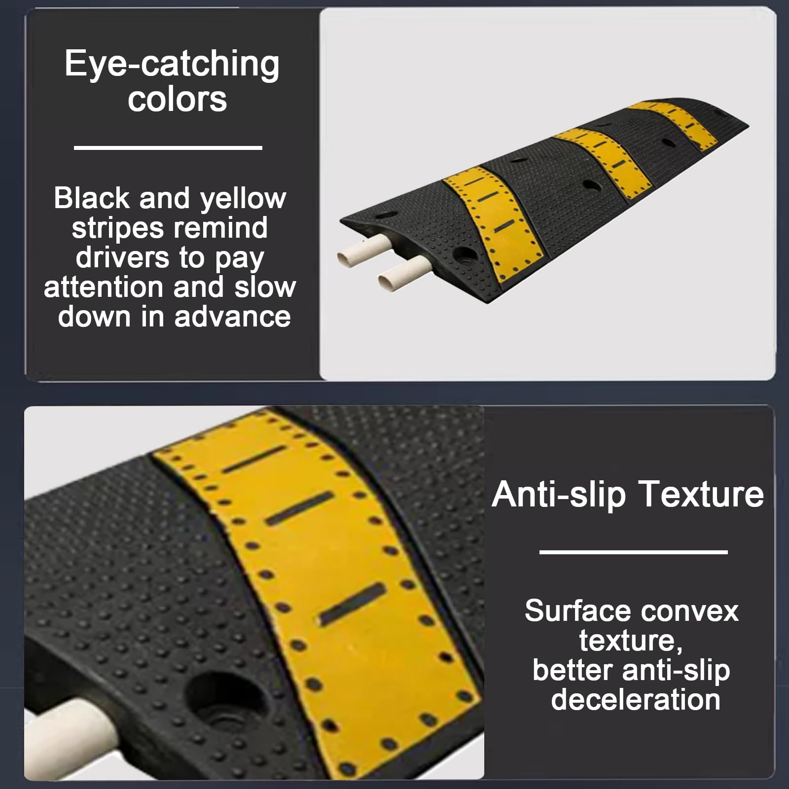 Rampa de Protección, Pasacables Suelo, Material Resistente, Diseño de 2 Canales, Capacidad de Carga 50 T, Muy Adecuado para Asfalto y Hormigón