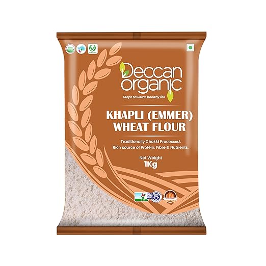 Deccan Organic Khapli Emmer Wheat Atta Flour, Brown, 1000 gm Pouch