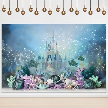 Yeele 5x3ft Undersea Castle Photo Backdrop Mermaid Theme Kids Birthday Baby Shower Party Decoration Banner Fantasy Princess Castle Photography Background Vinyl Wallpaper