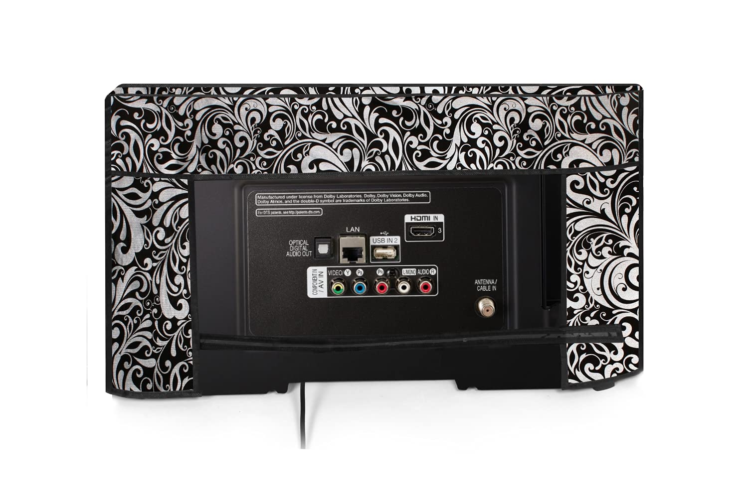 Sarvatapana LED TV Cover for 55 Inch LCD LED Monitor | PVC Dustproof Television Cover with Zip Lock | Wall Mount & Table Top | All Models | Black Flower Print 3