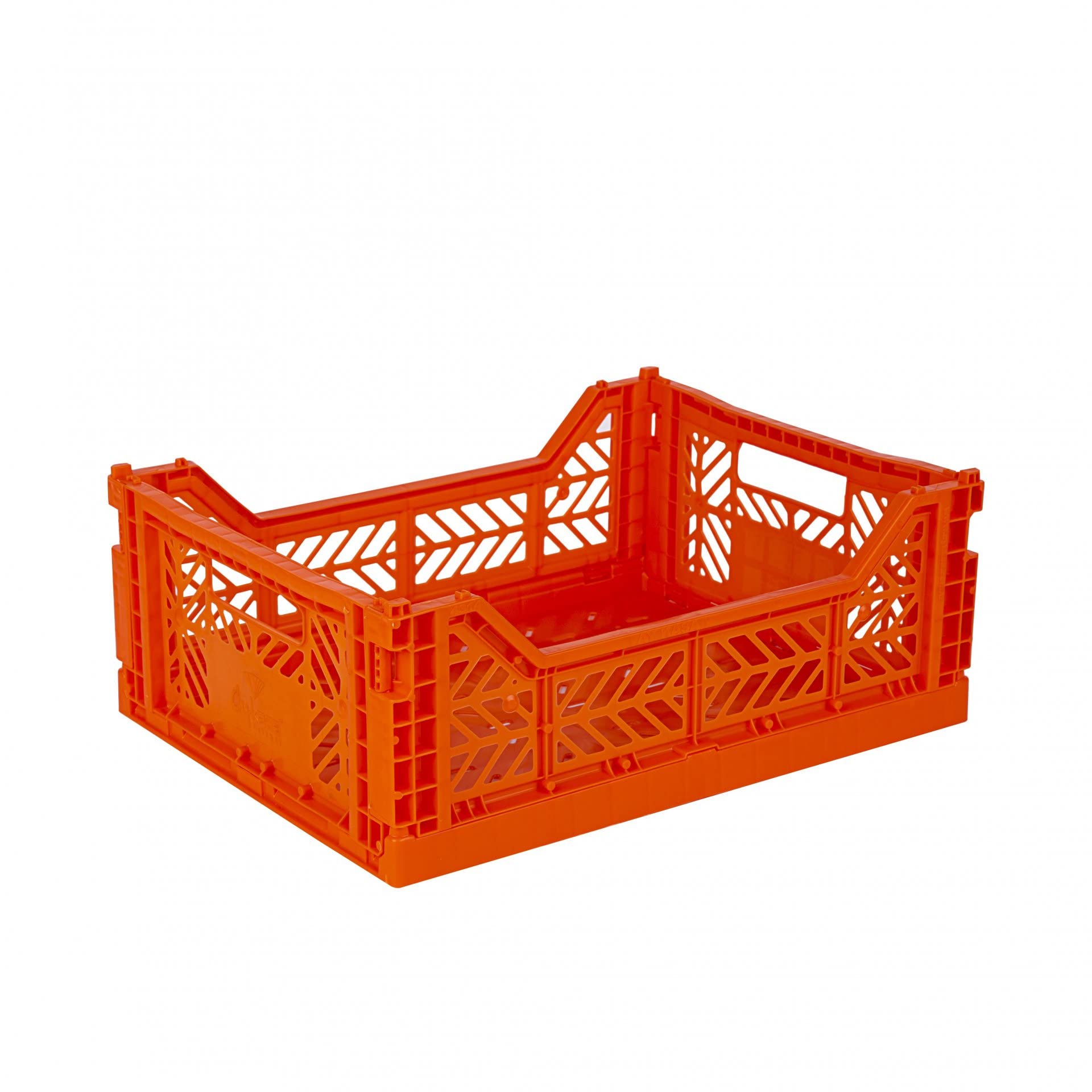 Aykasa Orange Folding Crate, Sturdy Folding Box, Plastic, Stackable, Midi (40 X 30 X 14 Cm)