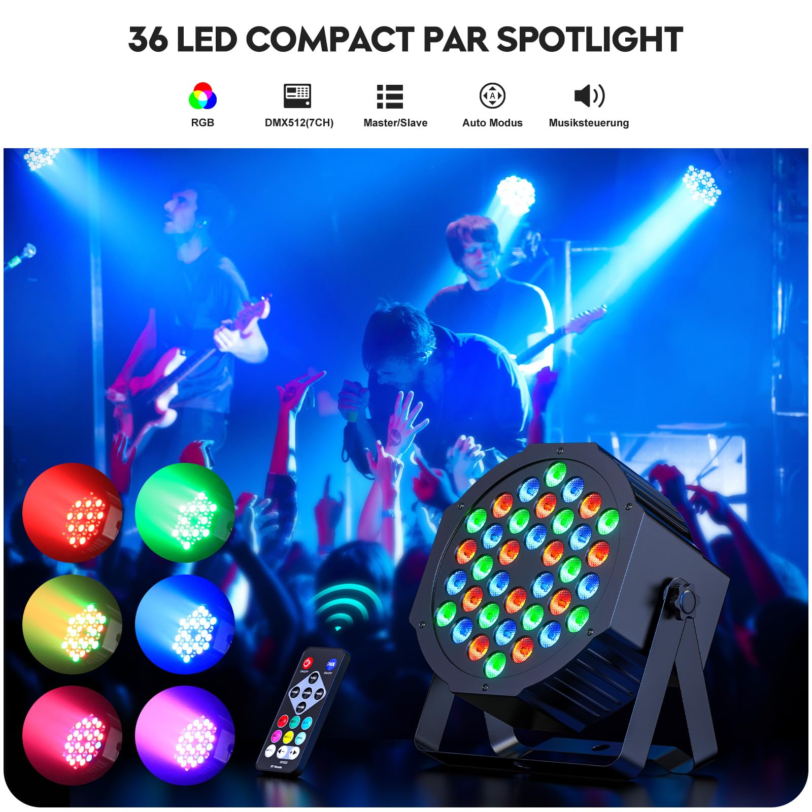 8PCS 36 LED Parlicht, RGB Par Strahler Led Par Scheinwerfer Discolicht mit Fernbedienung, Partylicht mit Klangaktivierter Steuerung, für Bar Hochzeiten Geburtstagsfeiern Halloween Weihnachten