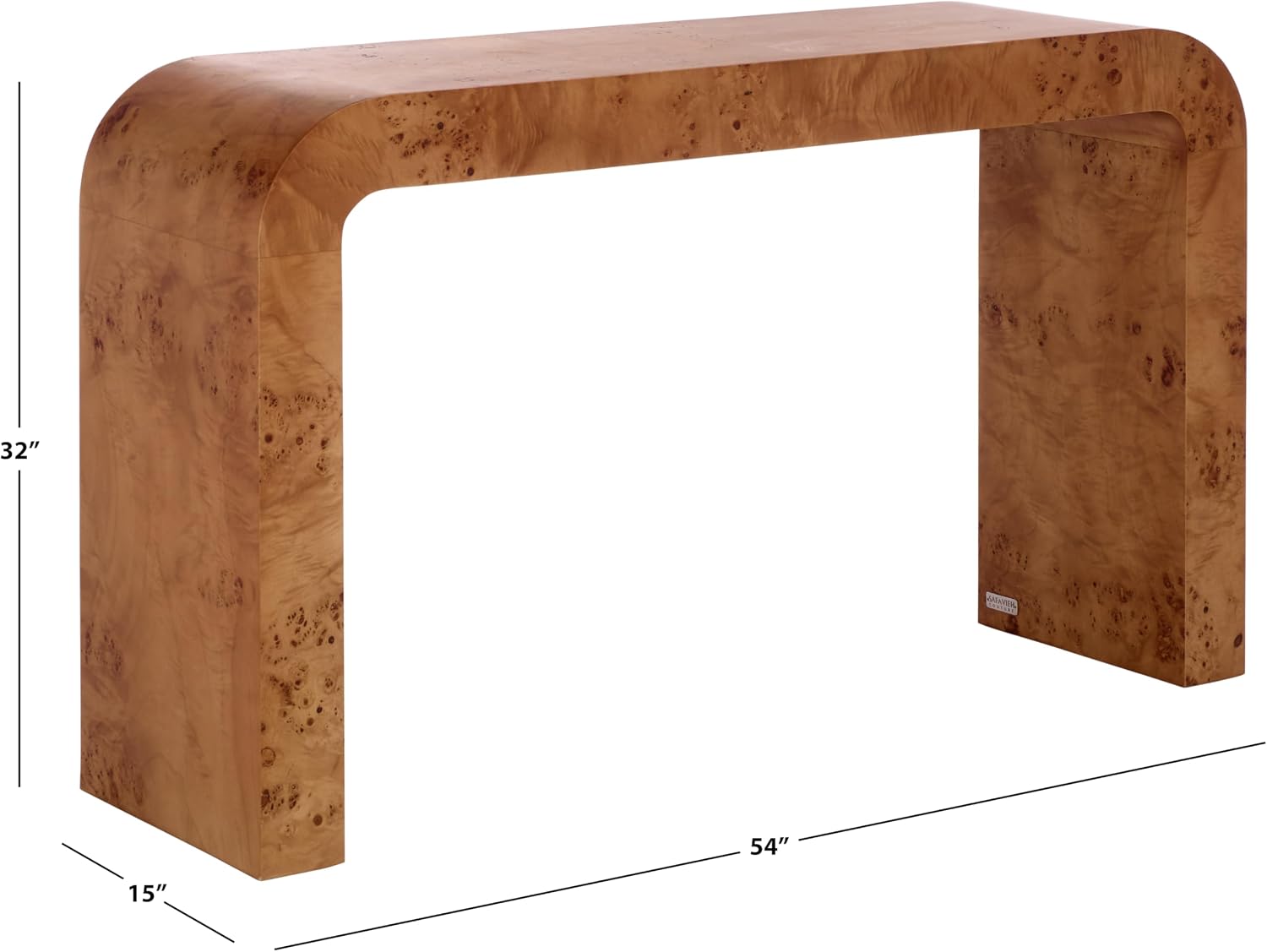 SAFAVIEH Couture Collection - Tessly Walnut Burl Veneer Console Table, Curved Waterfall Design, Fully Assembled (SFV5550A)