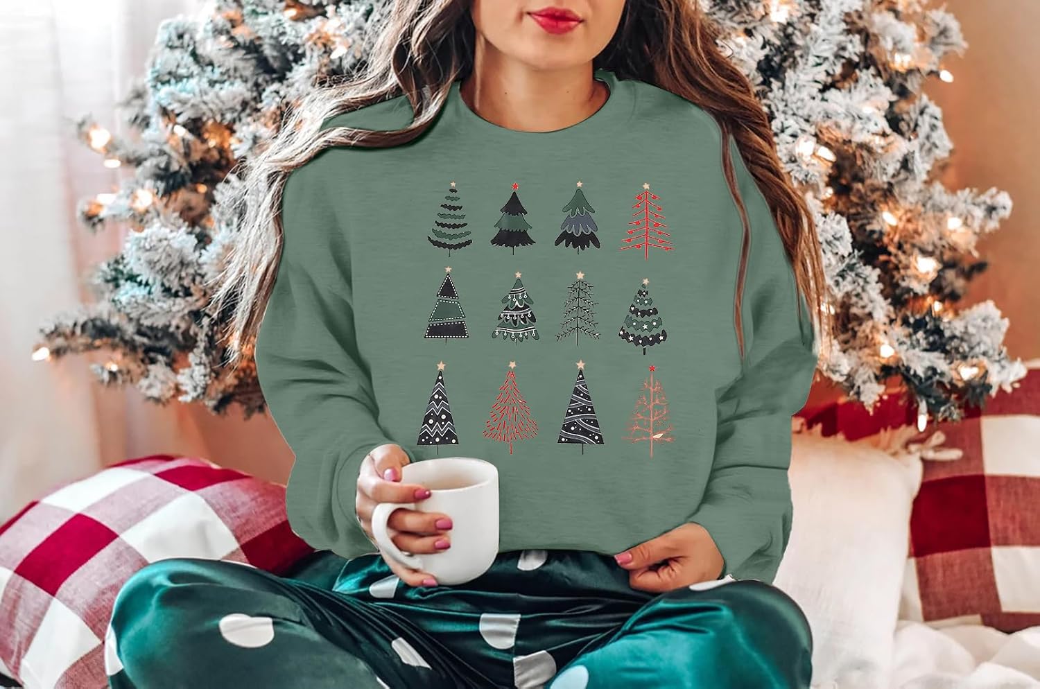ASTANFY Christmas Sweatshirt Womens Christmas Tree Sweatshirts Xmas Lightweight Pullover - Image 4