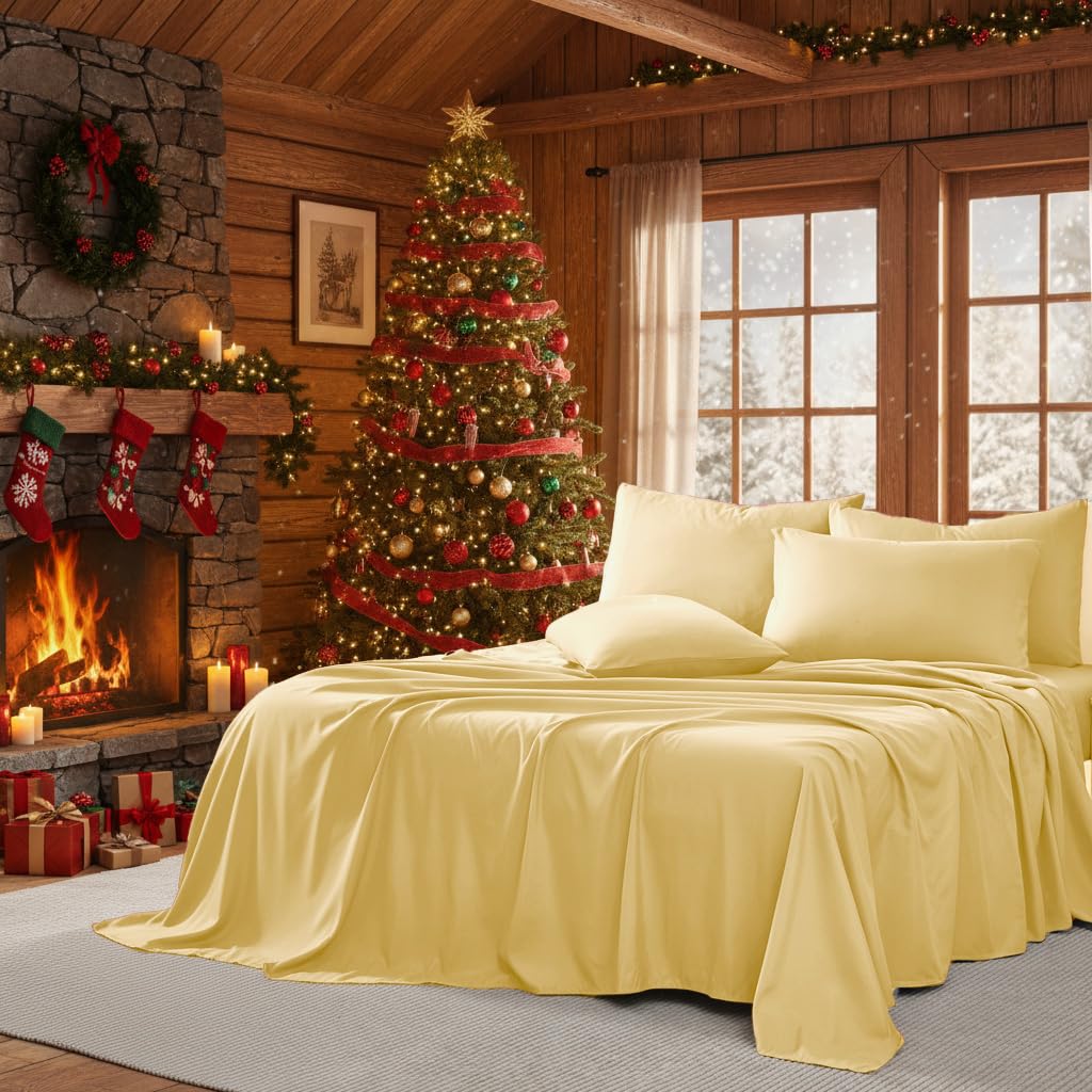 Southshore Fine Living, Inc. 21-Inch Deep Pocket King Sheet Set, 6-Piece King Size Sheets Set, Full Elastic Fitted Sheet, Oversized Flat, Muted Gold Pillow Cases, Muted Gold Sheets