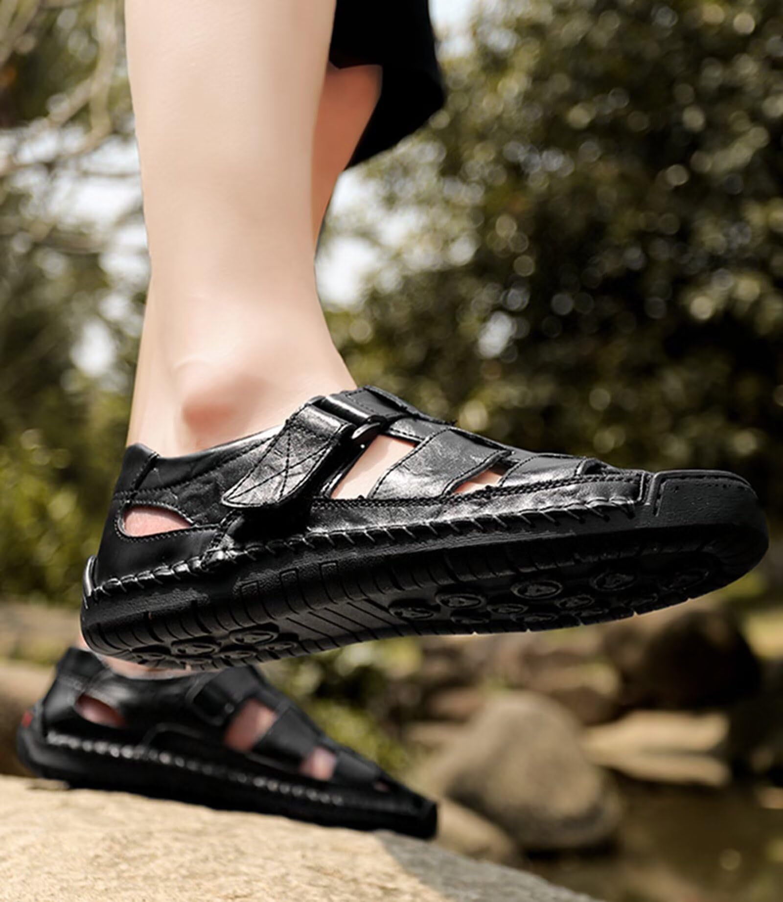 Generisch Herren Sandalen Leder Geschlossen Fisherman Sandalen Sommer Bequeme Freizeitsandalen Herrenschuhe Schwarz Braun