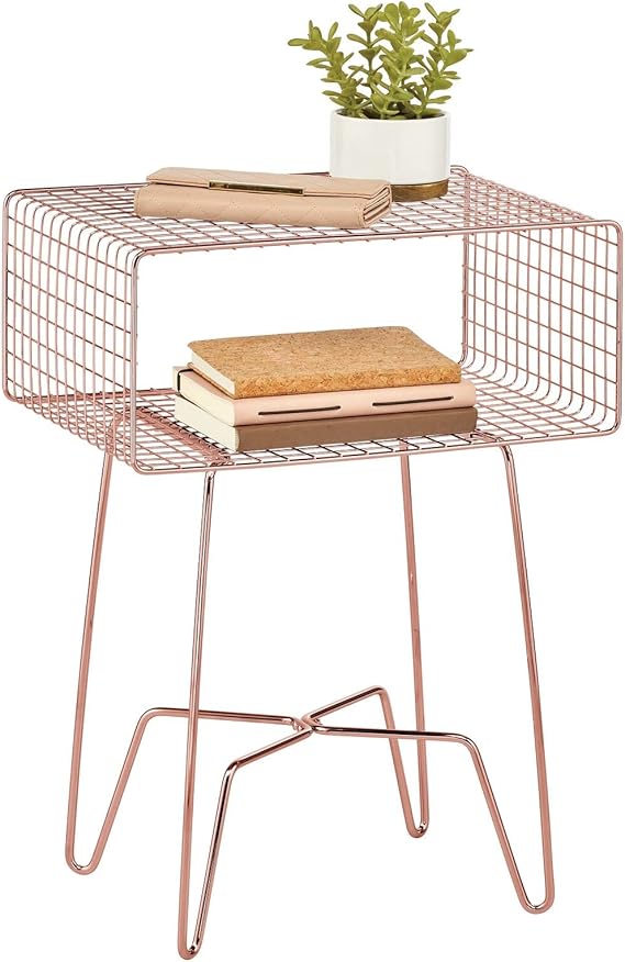 mDesign Modern Farmhouse Side/End Table Metal Grid Design Open Storage Shelf Basket, Hairpin