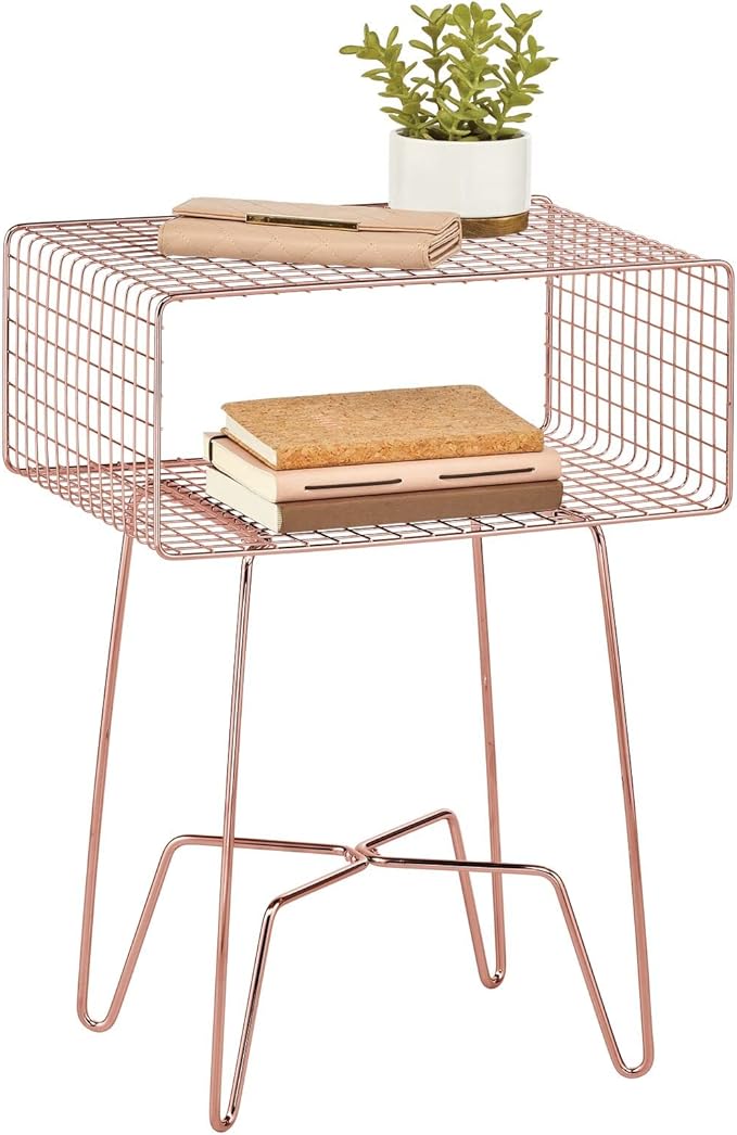mDesign Modern Farmhouse Side/End Table Metal Grid Design Open