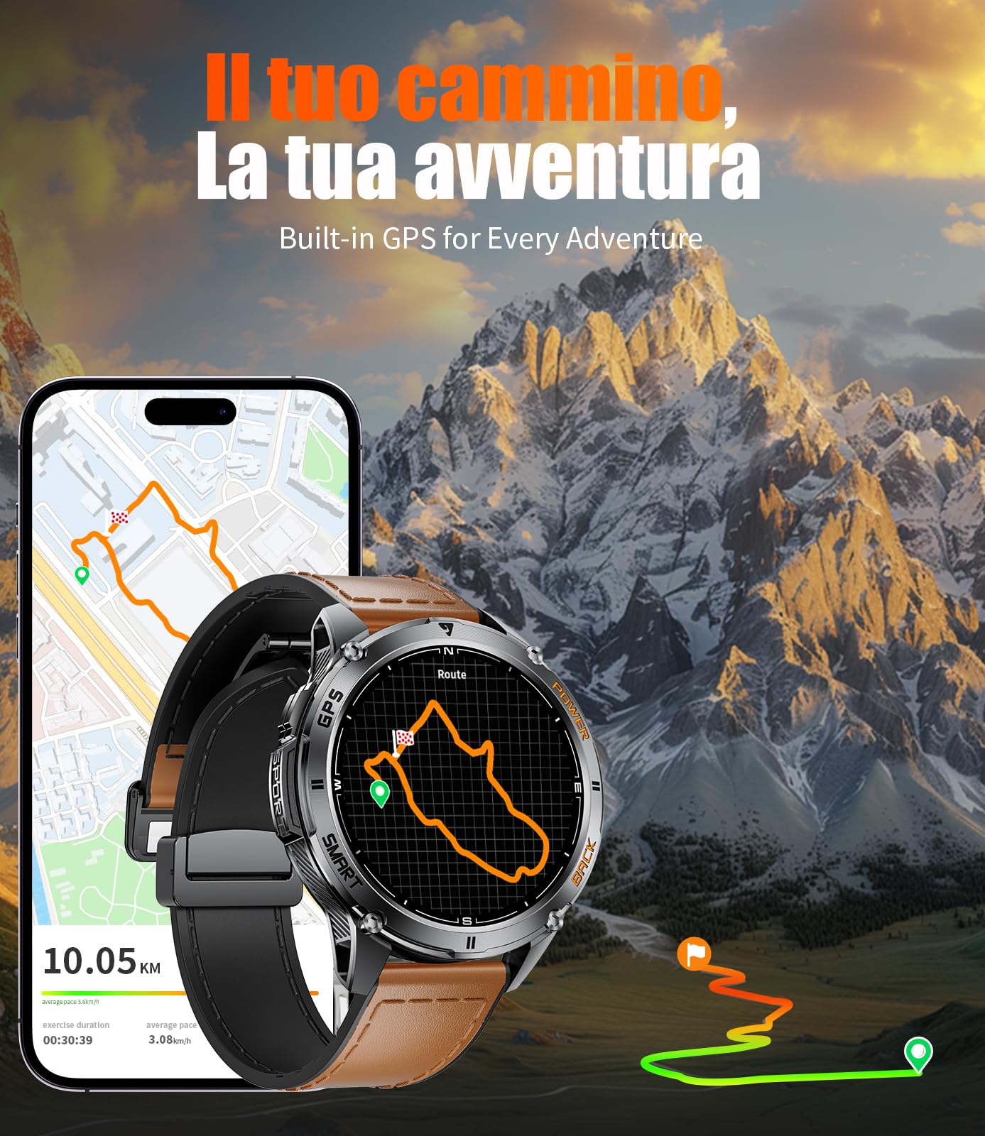 LIGE Smartwatch Uomo con GPS, 110+ Modalità Sport, Monitoraggio Salute (Pressione/Ossigeno/Sonno), IP68/530mAh Batteria/LED Torcia/Bussola/Altimetro - Orologio Intelligente per Escursionismo e Fitness