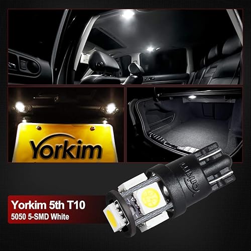 Miniatura 6 de Bulbo de luz LED 194 Yorkim 6ª generación, luces de 12V para foco LED 168, 2825, T10 5-SMD, focos de repuestos y reverso blancos, utilizado para