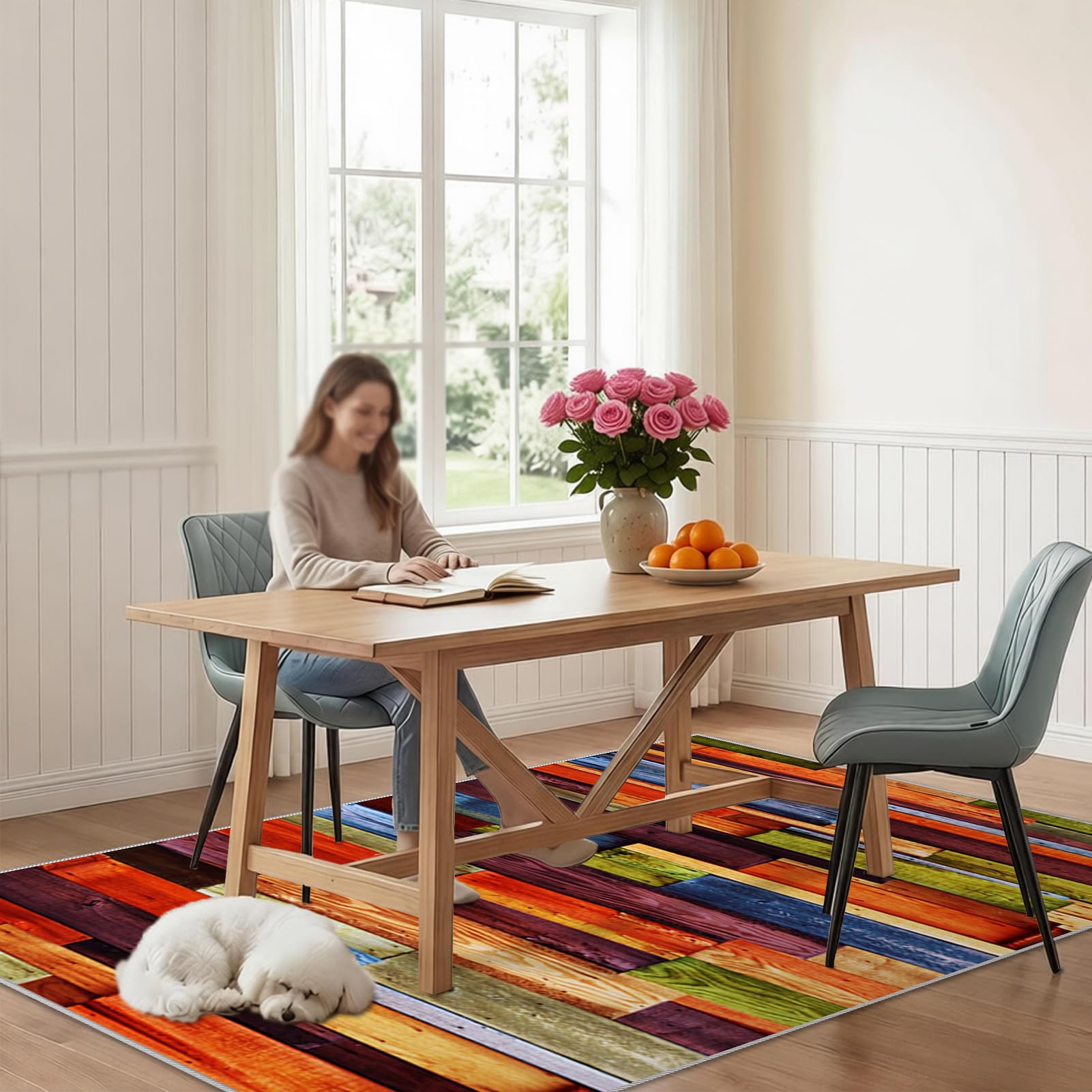 Dywan do salonu w stylu vintage, 200 x 270 cm dywaniki do sypialni, salonu, sypialni, kuchni, jadalni, duży dywan z krótkim włosiem, dywan do jadalni, antypoślizgowy zmywalny dywanik kuchenny