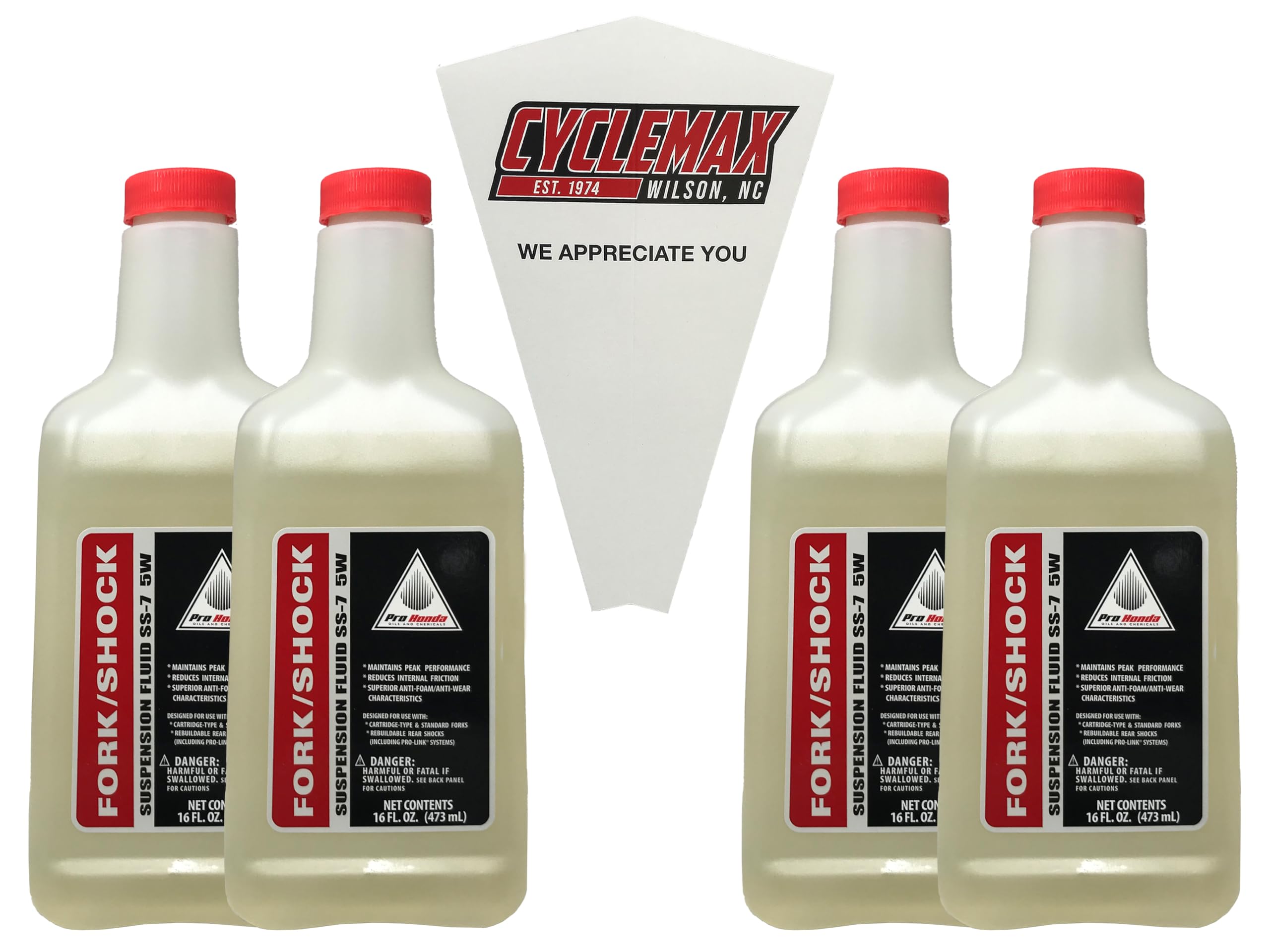 Cyclemax Four Pack Compatible with Honda Fork/Shock Suspension Fluid 08208-0005 Contains Four Quarts and a Funnel