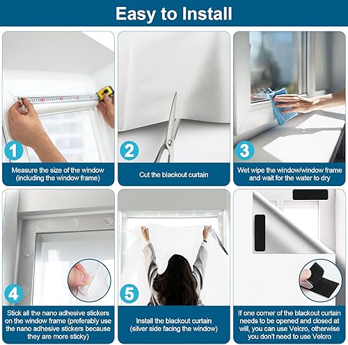 Vista 6 de Petaholic Cortinas opacas blancas para dormitorio, persianas portátiles de bricolaje, sin taladro, persianas opacas con calcomanías y pestañas