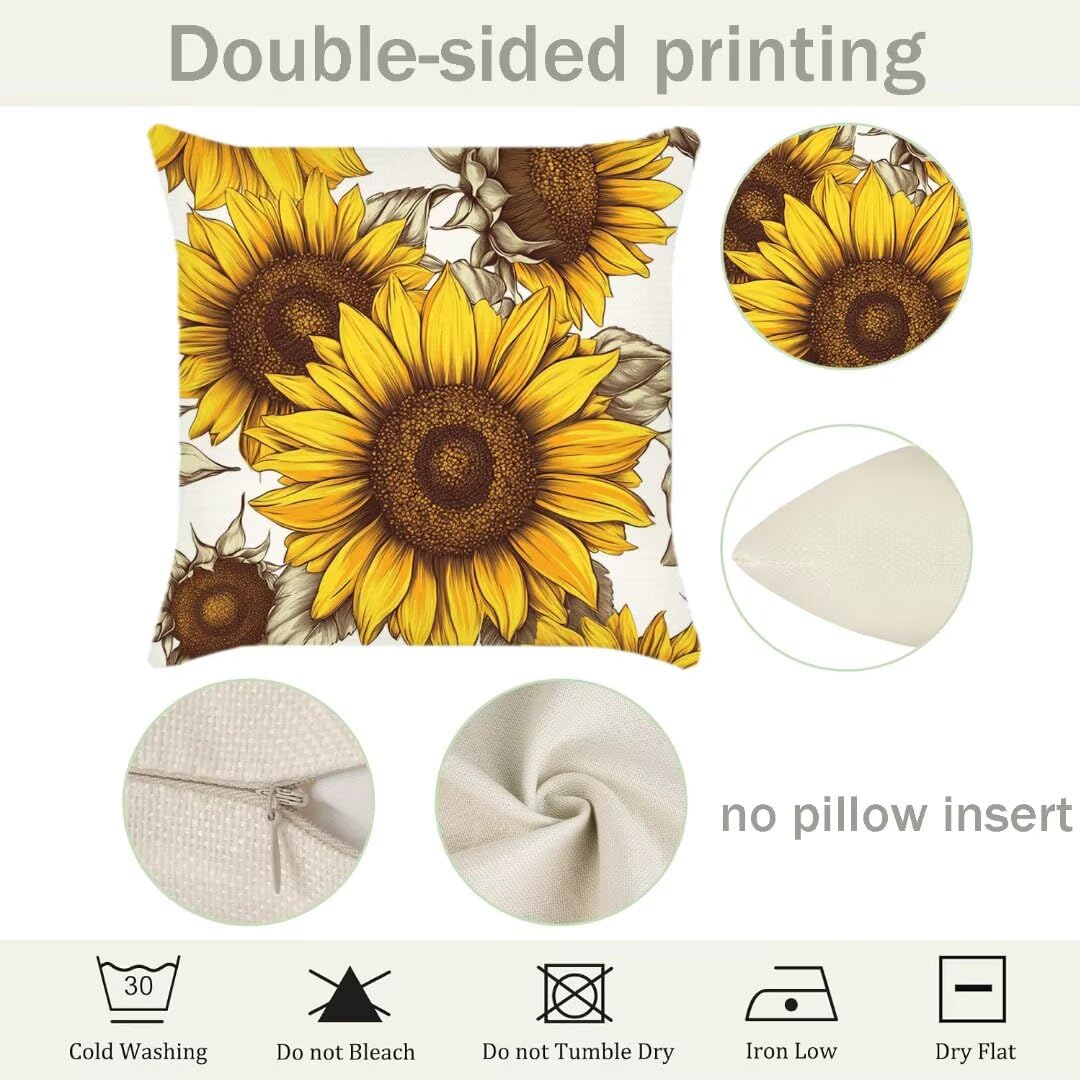 Lot de 4 Housse de Coussin 45x45cm, Housse de Canapé Automne Motif Décoratif Imperméable Lin Taie d'oreiller avec Fermeture Éclair Invisible, Salon Chambre à Coucher Décoration de Maison, Jaune Ym435